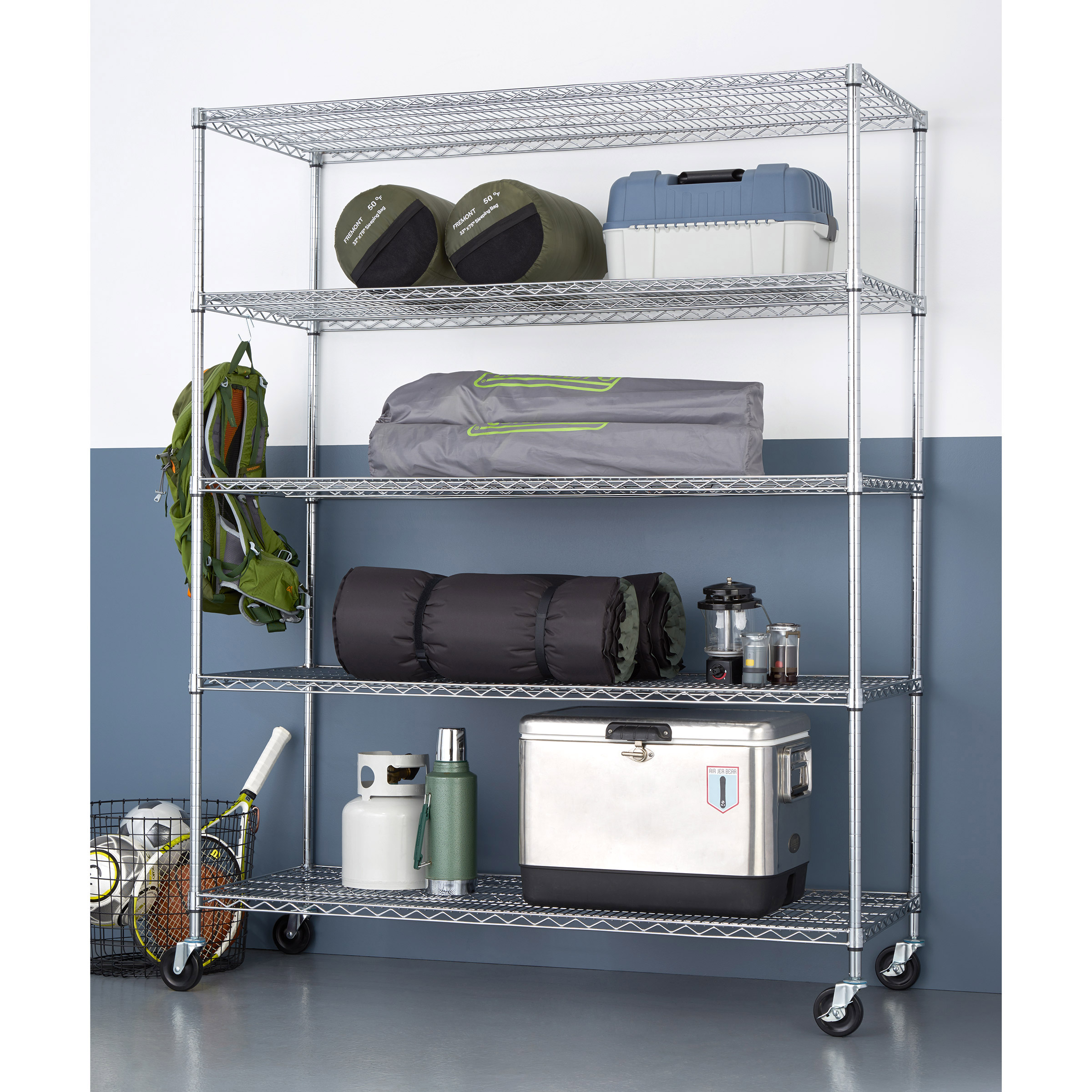 TRINITY 5-Tier Heavy Duty Wire Shelving Rack  60" x 24" x 72" NSF  Includes Wheels