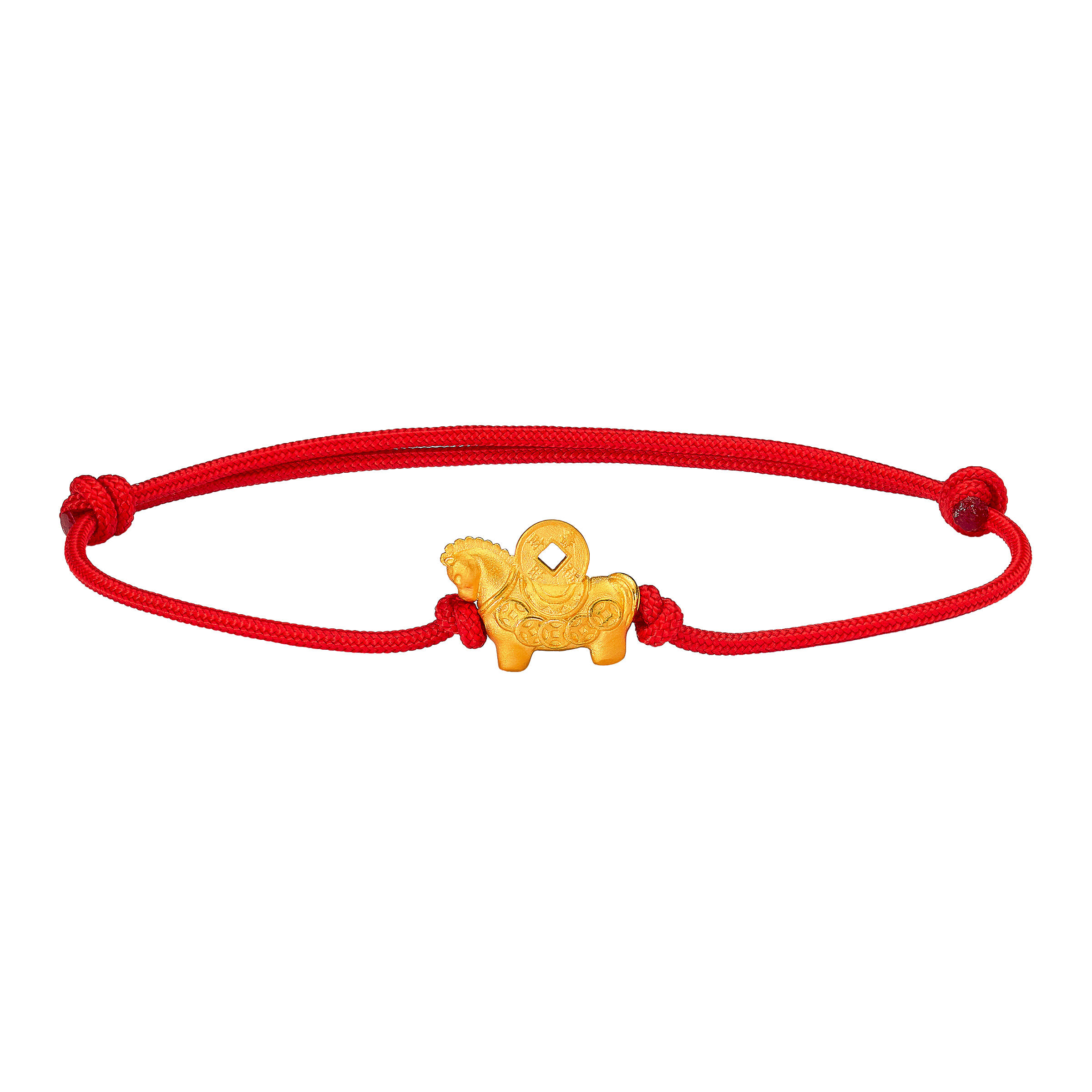 Satin Finish Horse Charm Bracelet in 24-kt Yellow Gold on Braided Nylon Cord