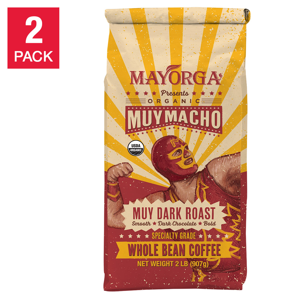 Mayorga Muy Macho  USDA Organic  Muy Dark Roast  Whole Bean Coffee  2lb  2-pack