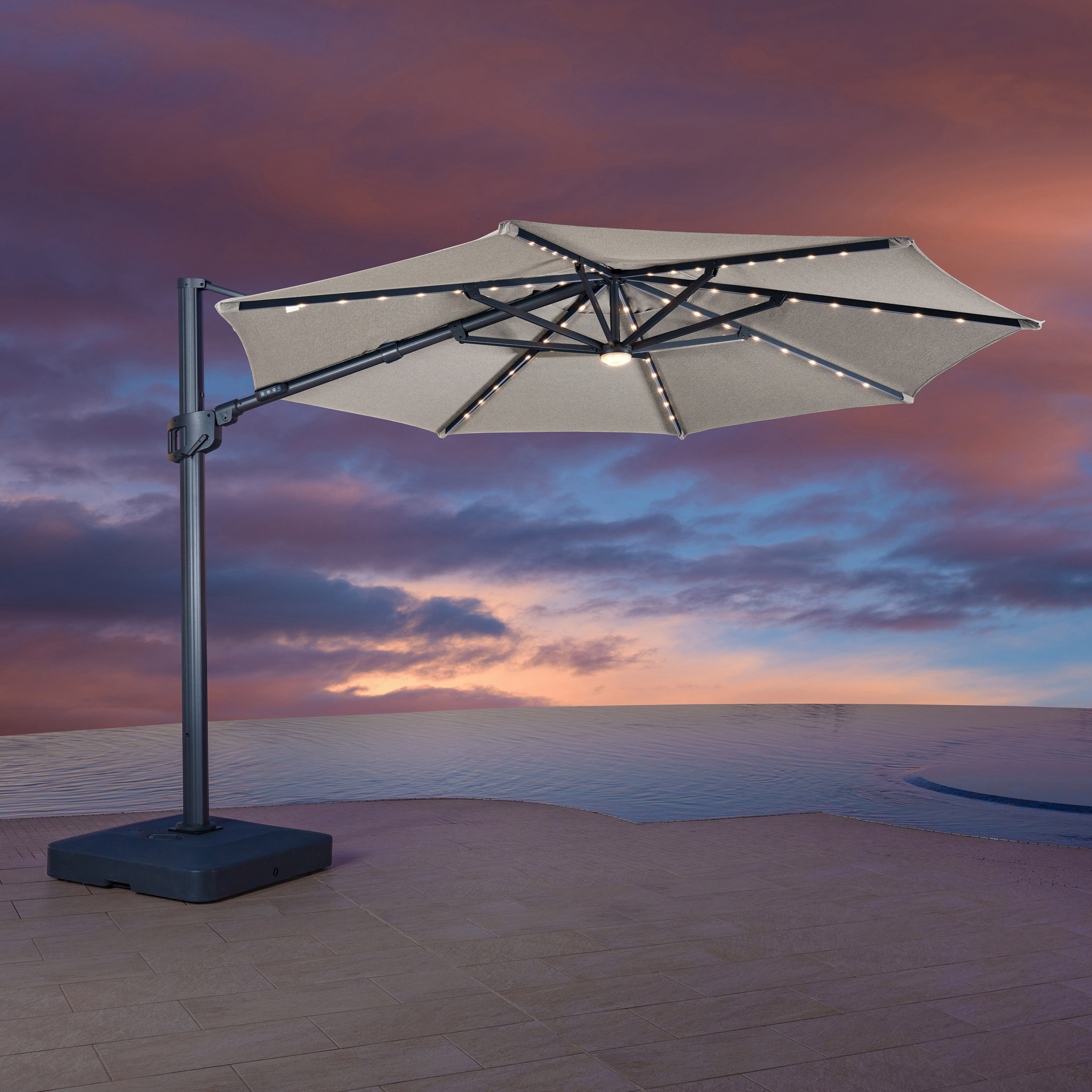 SunVilla 11' Color Changing LED Cantilever Umbrella with Rolling