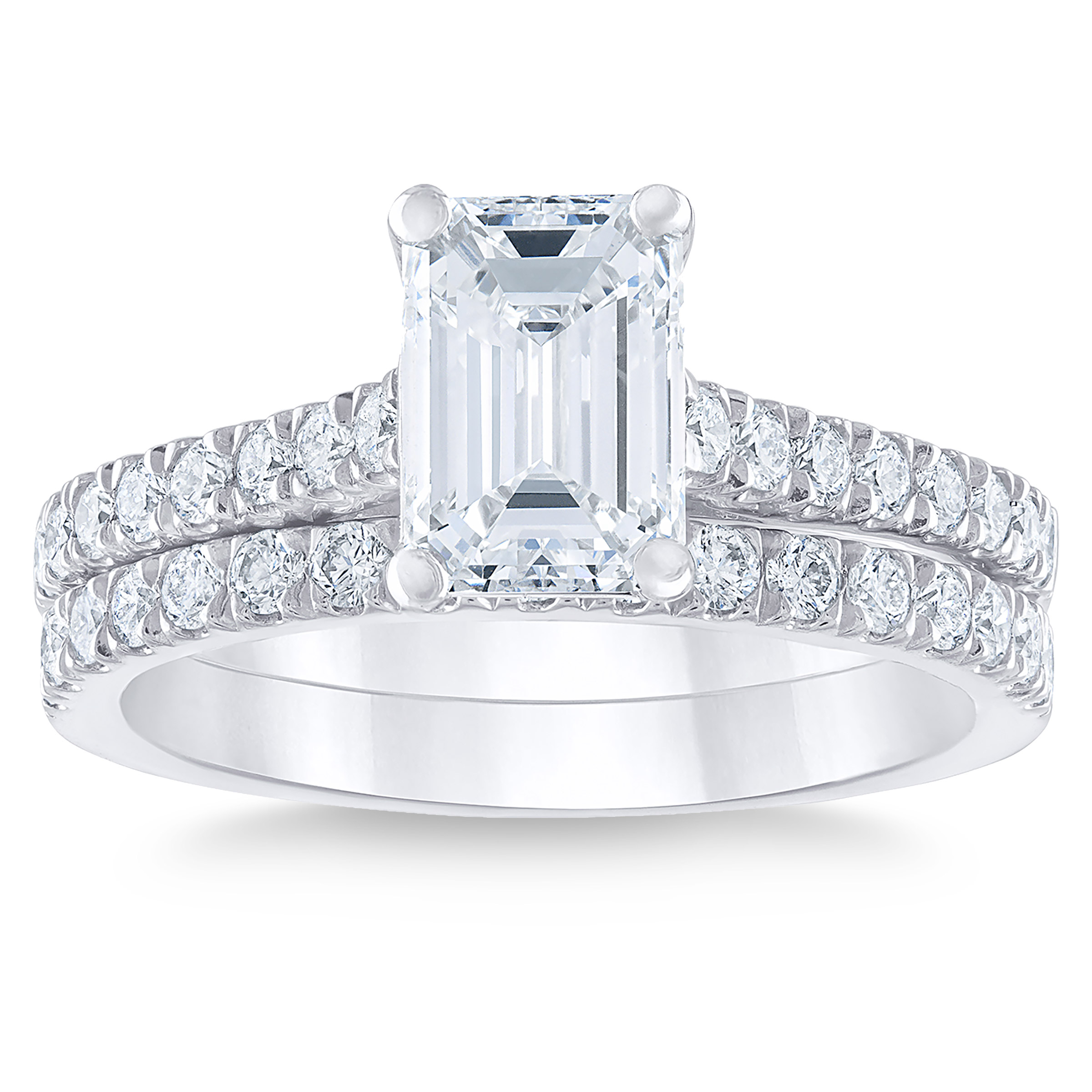 2.39 ctw Emerald Cut and Round Brilliant, Clarity VS1, Colour F, Diamond Wedding Set