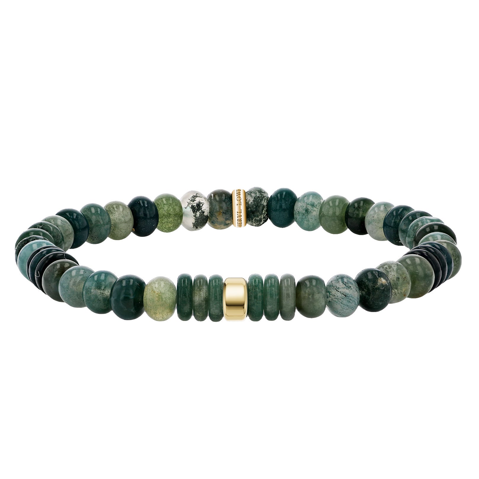 Sheryl Lowe Moss Agate 6mm Beaded Bracelet with 14kt Smooth