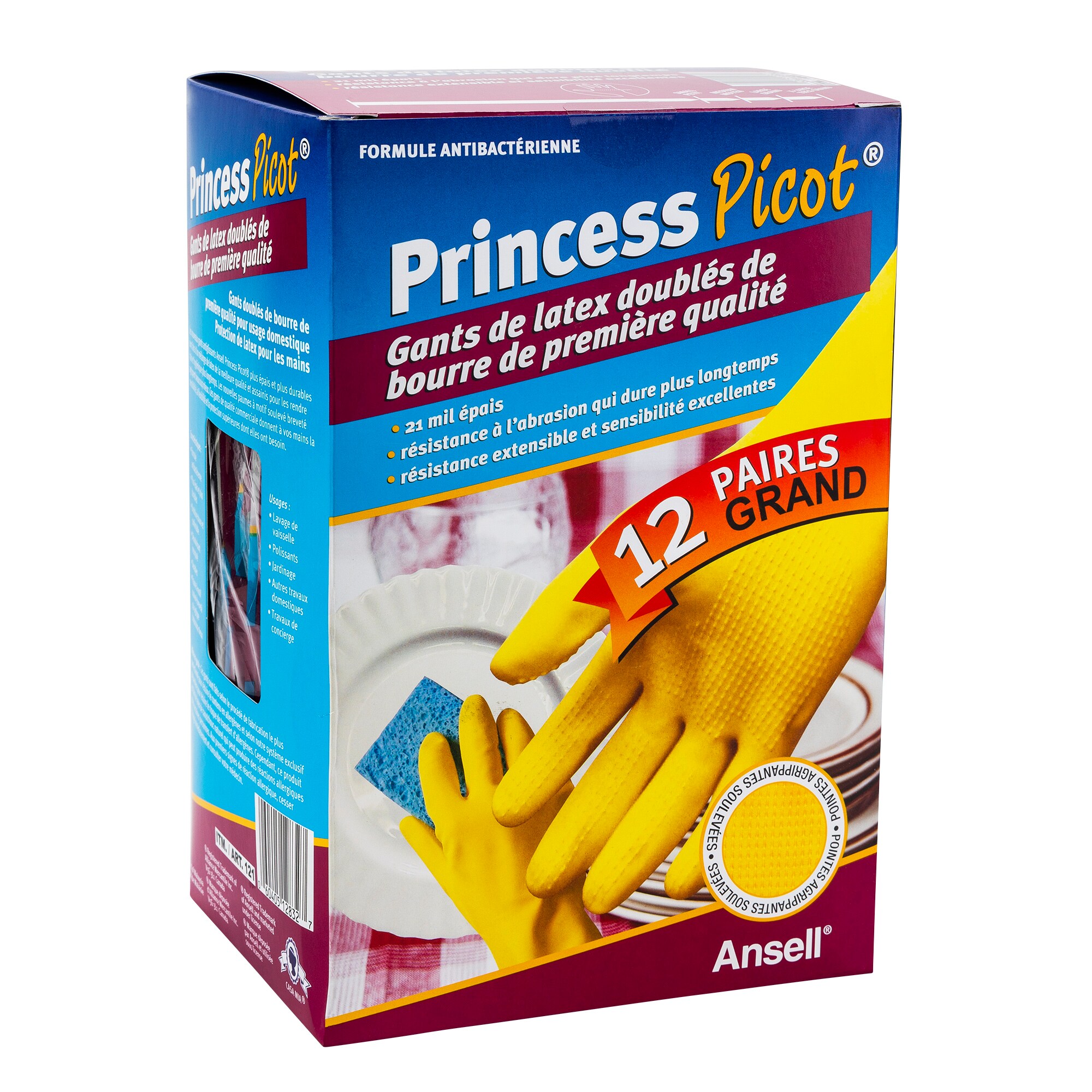 Princess Picot Large Latex Multi-purpose Gloves, 12 pairs