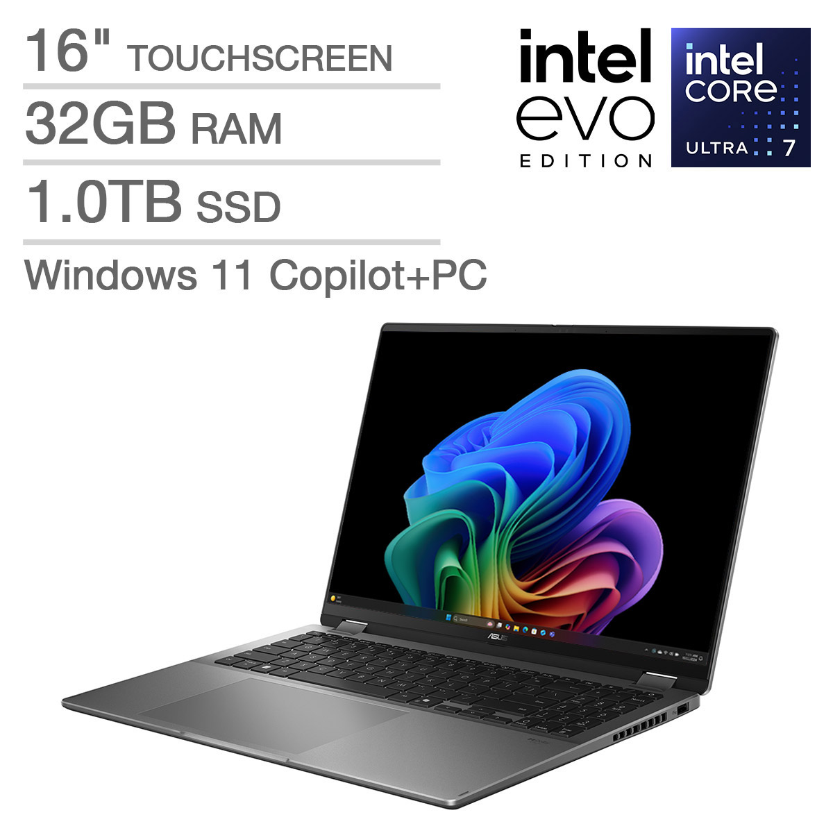 ASUS Vivobook 16" OLED Touchscreen Flip Copilot+ PC - Intel EVO Edition Powered by Intel Core Ultra 7 Series 2 Processor