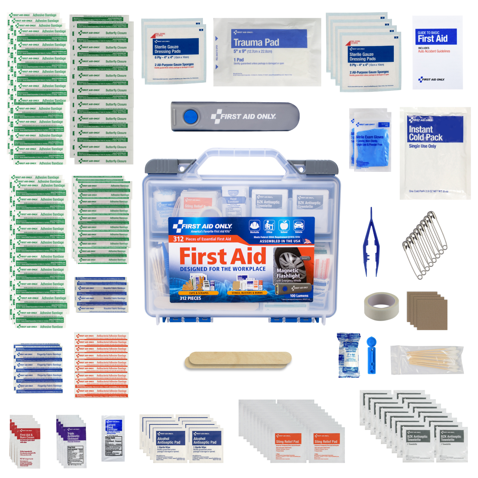 First Aid Only, Workplace First Aid Kit with Flashlight, 312