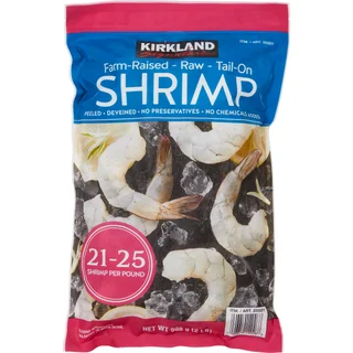 Kirkland Signature Farm-Raised Raw Shrimp, Tail-On, 21-25-count per Pound, 2 lbs