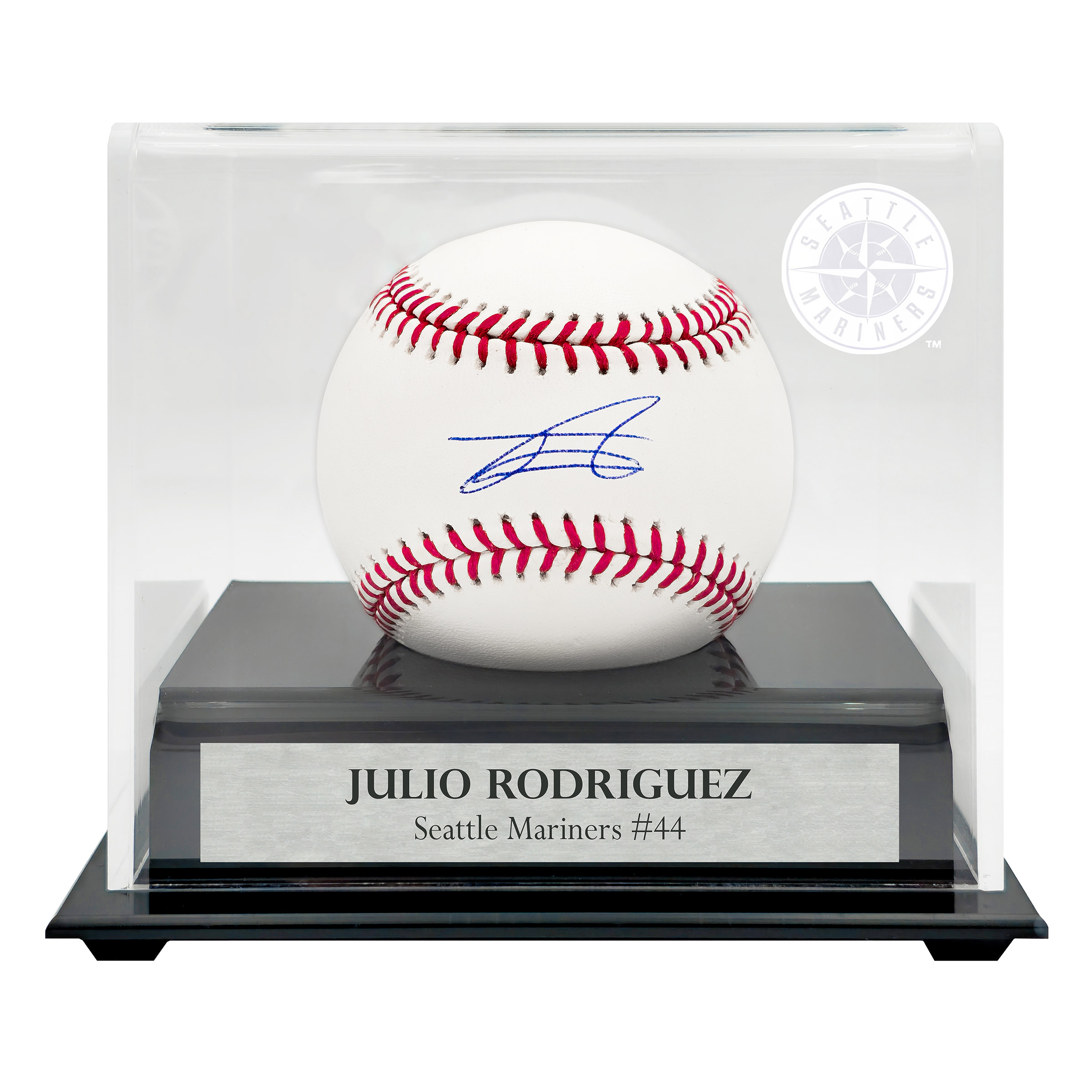 Julio Rodriguez Autographed Official MLB Baseball Seattle Mariners Logo Display Case Beckett Authenticated