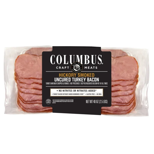 Columbus Uncured Turkey Bacon, Hickory Smoked, Sliced, 2.5 lbs