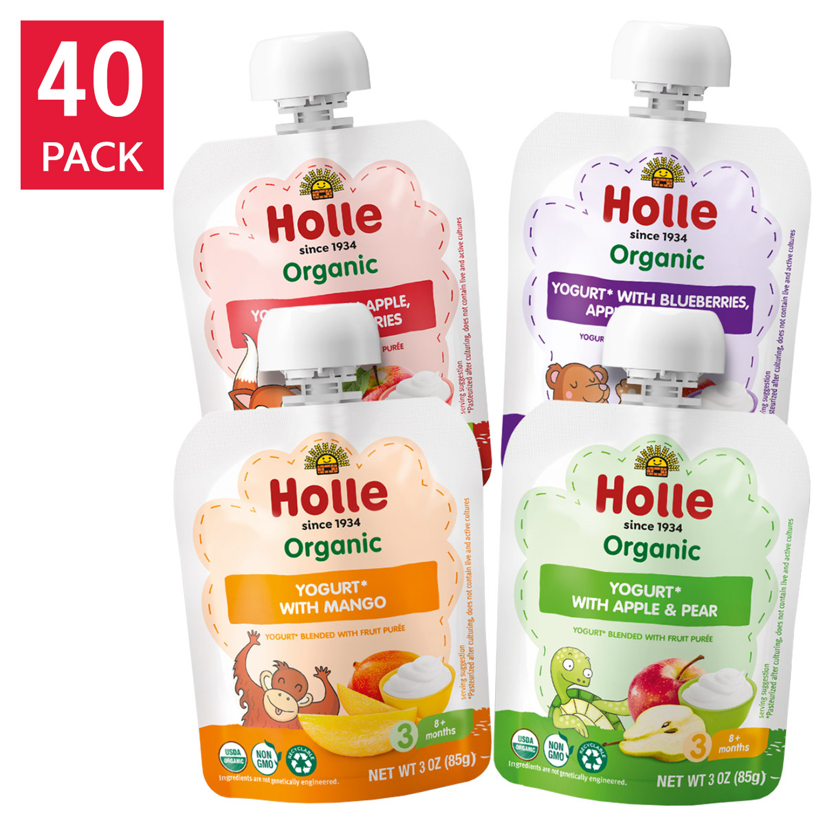 Holle Organic Baby Food, Yogurt Pouch Variety Pack, 40 Packs - 3