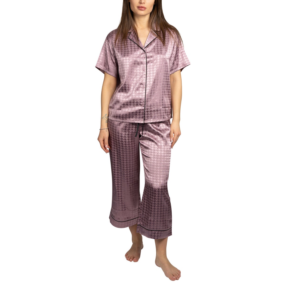 BCBGMAXAZRIA Women's Satin Jacquard Notch Collar Pajama Set BCBGMAXAZRIA Women's Satin Jacquard Notch Collar Pajama Set