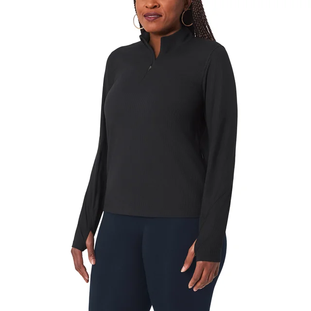 MONDETTA WOMEN'S RIBBED QUARTER ZIP PULLOVER