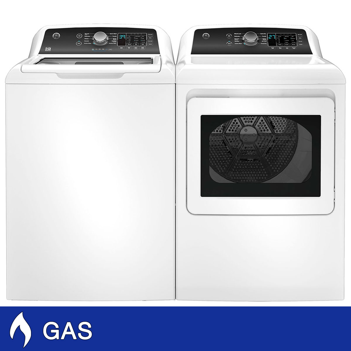 GE 4.5 cu. ft. Washer with Water Level Control and 7.4 cu. ft. GAS Dryer Package with Sensor Dry
