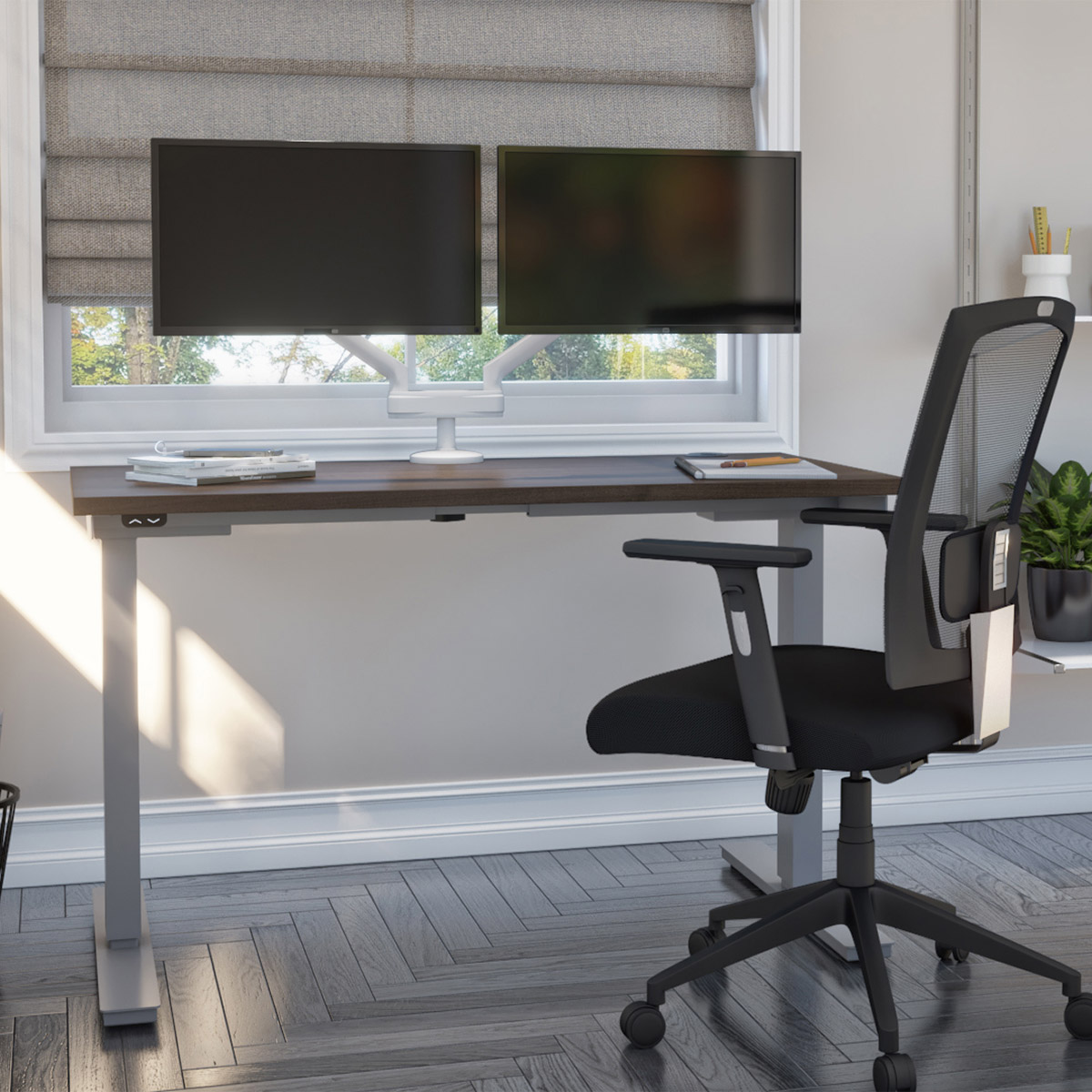 Bestar Upstand 61 cm x 122 cm (24 in. x 48 in.) Height Adjustable Desk with Dual Monitor Arm