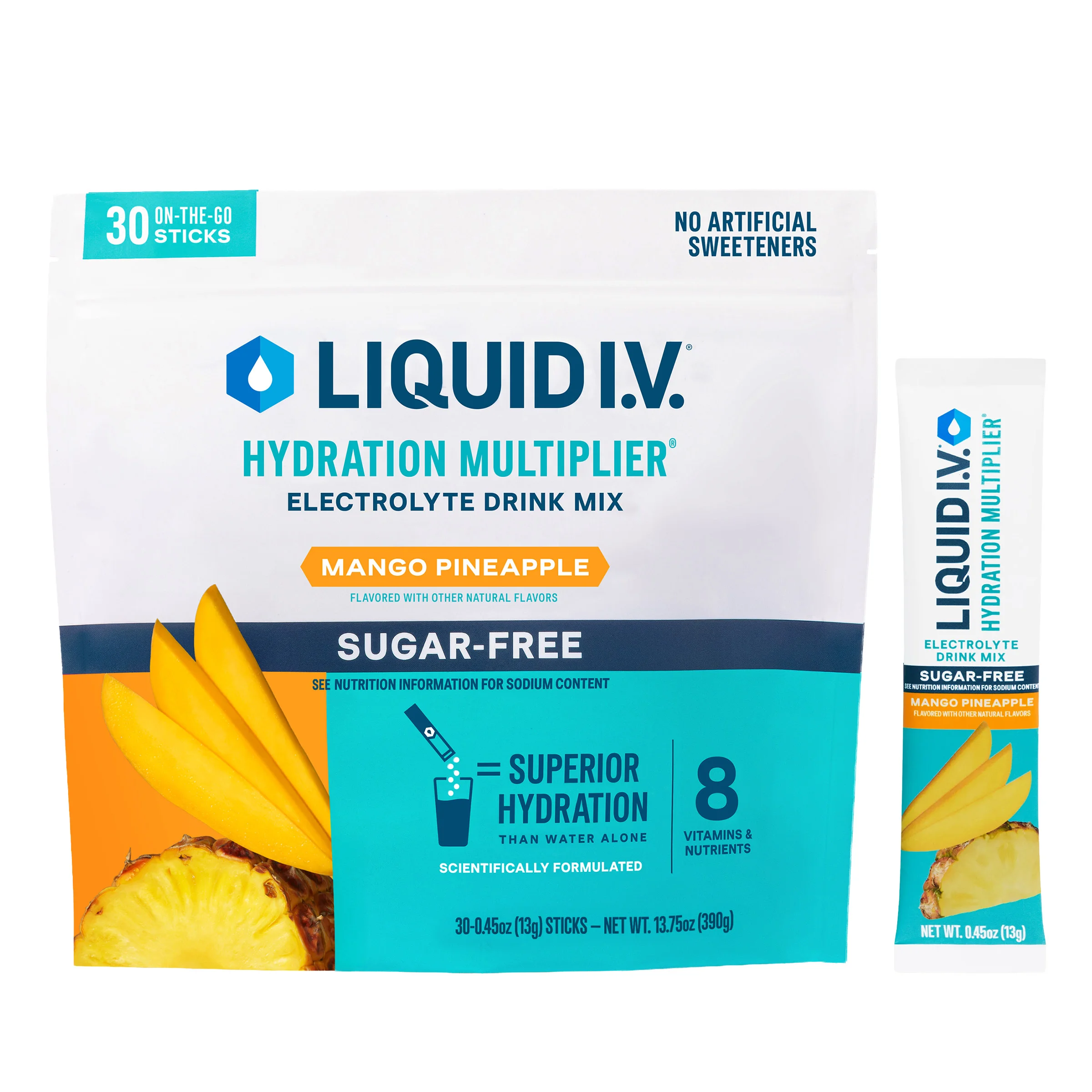 Liquid I.V. Hydration Multiplier, 30 Individual Serving Stick Packs in Resealable Pouch, Sugar Free, Mango Pineapple