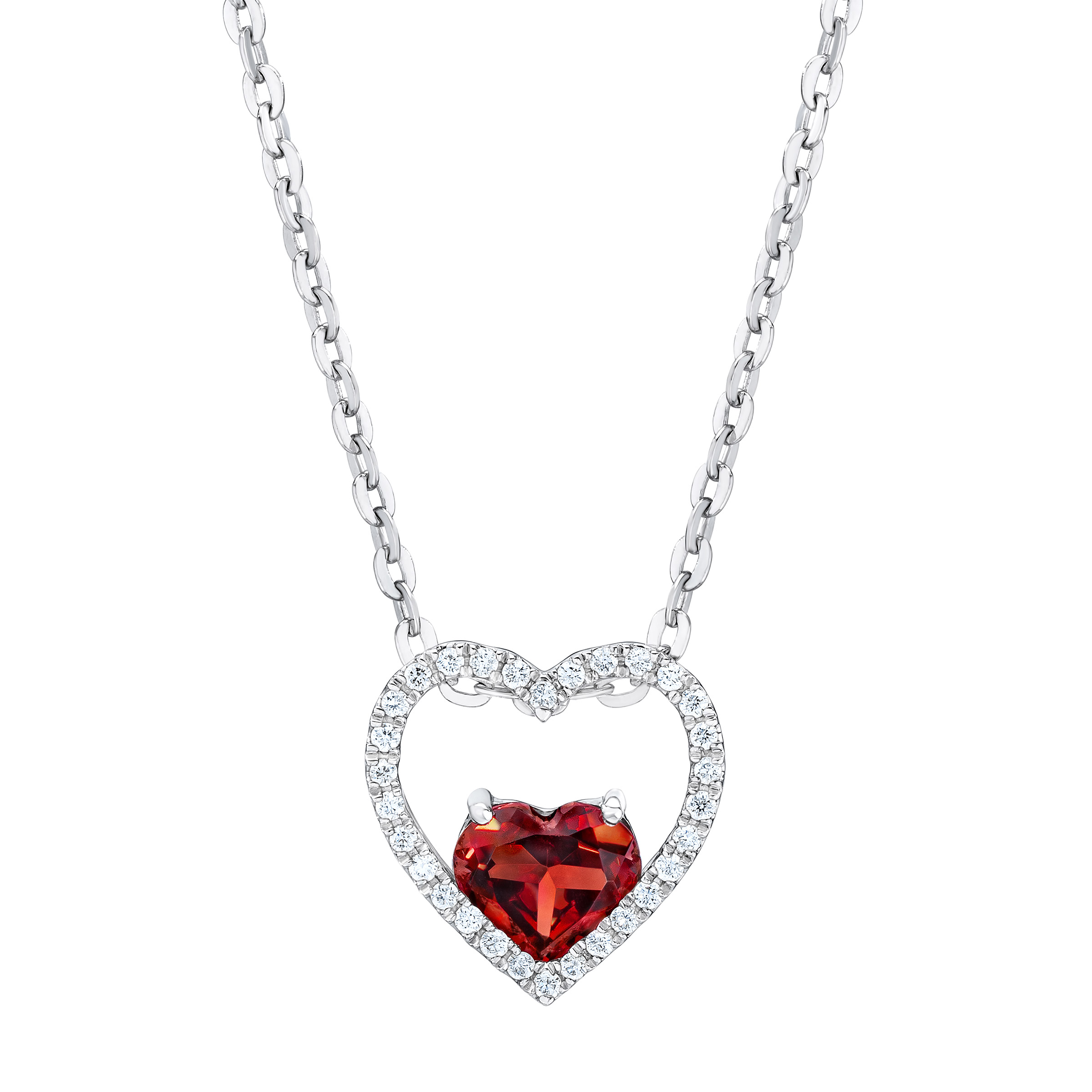 Garnet and Diamond 14kt White Gold Heart Necklace Costco