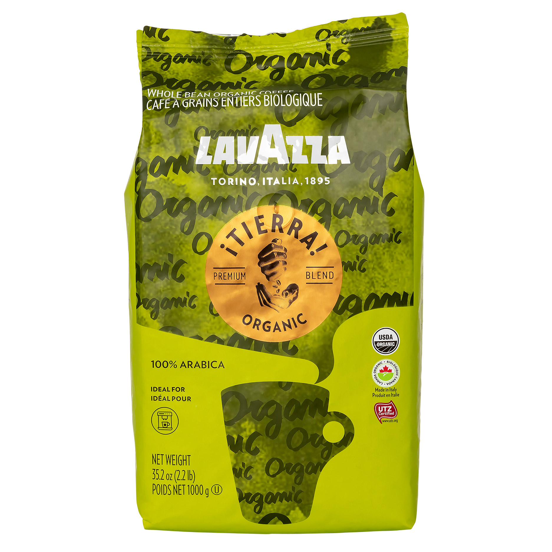 Lavazza iTierra Organic Whole Bean Coffee, 1 kg