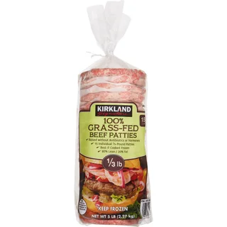 Kirkland Signature Grass-Fed Beef Patties, 1/3 lb Patty, 15-count
