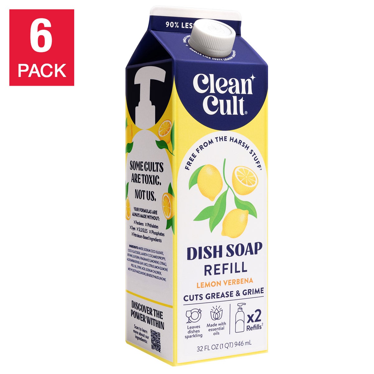 Cleancult Liquid Dish Soap, Lemon Verbena, 32 fl oz, 6-count | Costco