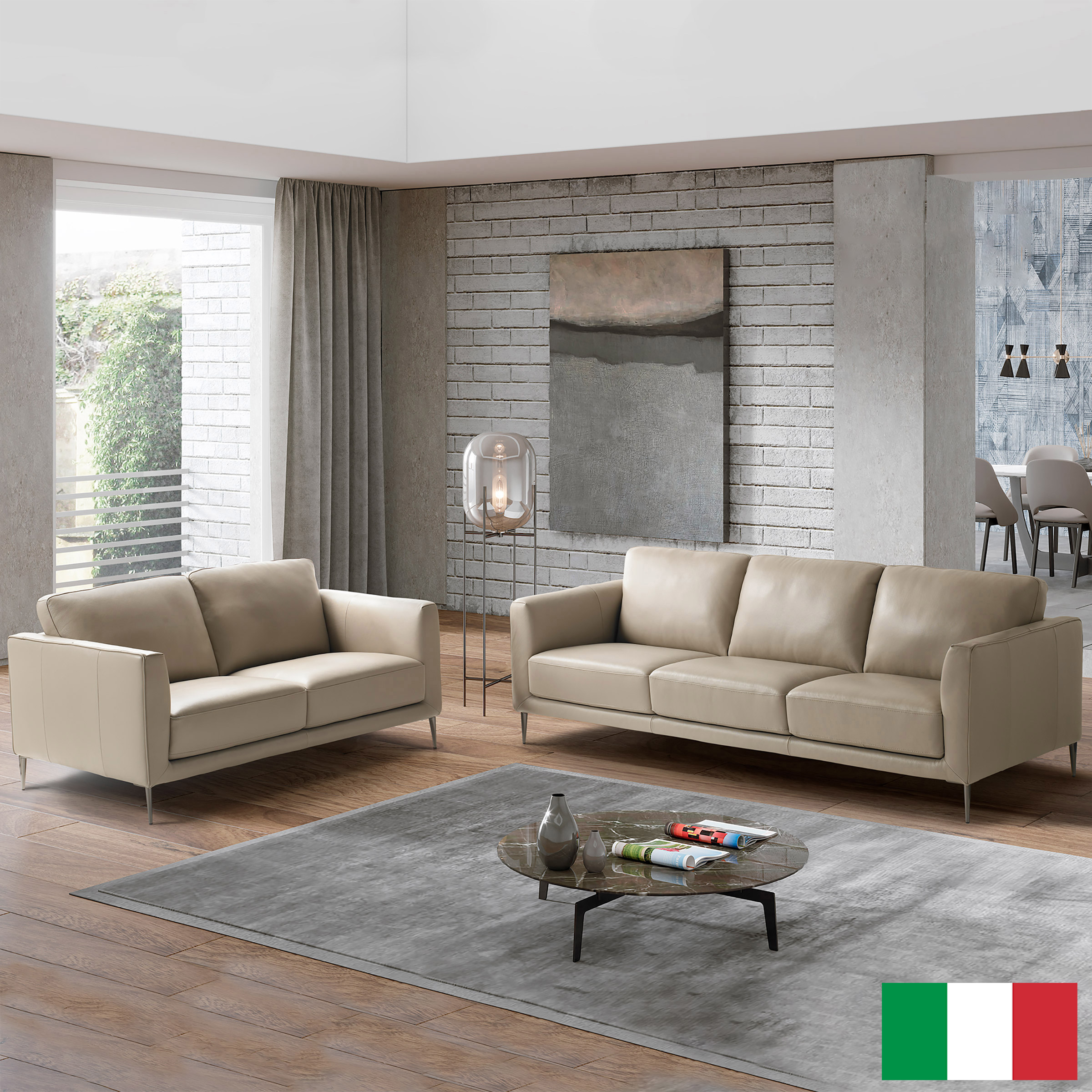 Linea 2-piece Top Grain Leather Sofa and Loveseat