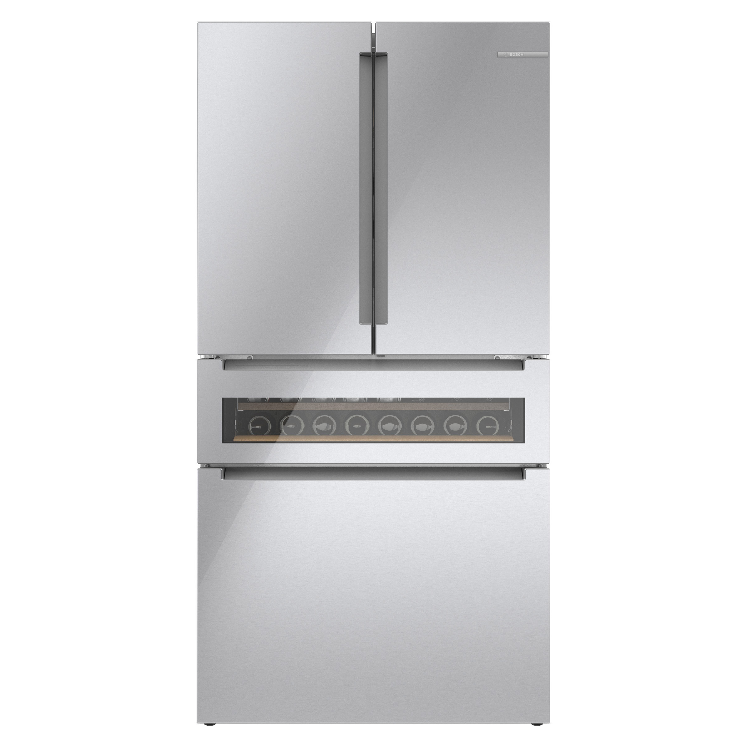 Bosch 800 Series 20.5 cu. ft. Counter Depth French 4-Door Bottom Mount Refrigerator with Glass Beverage Display Drawer