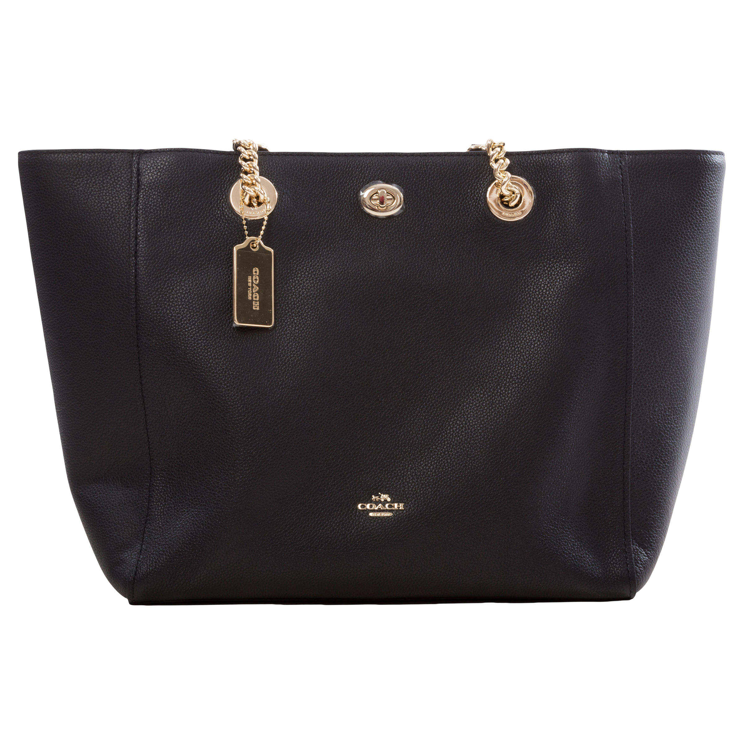 バッグ COACH Signature Turnlock Tote Bag Black Coach Turnlock Tote Black Crossgrain Leather Large Shoulder