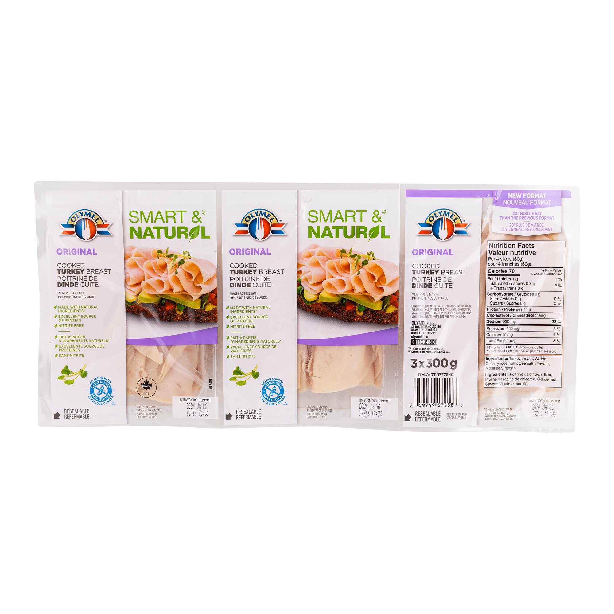 Olymel Smart & Natural Shaved Turkey,   3 x 300 g