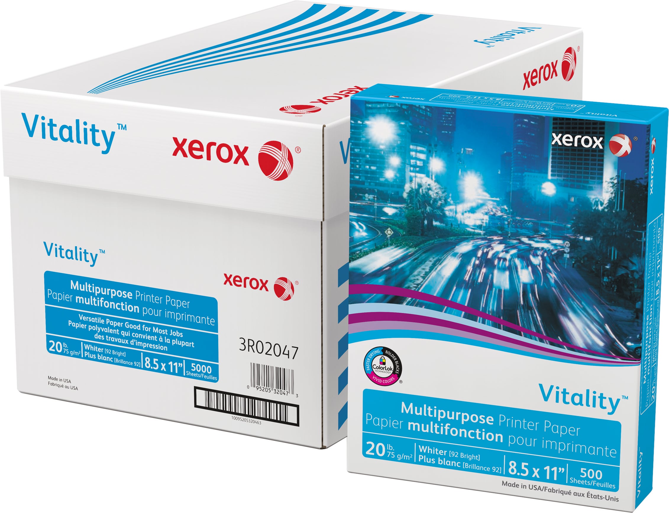 Xerox Vitality Multipurpose Printer Paper, 92 Bright, 20 lb, White