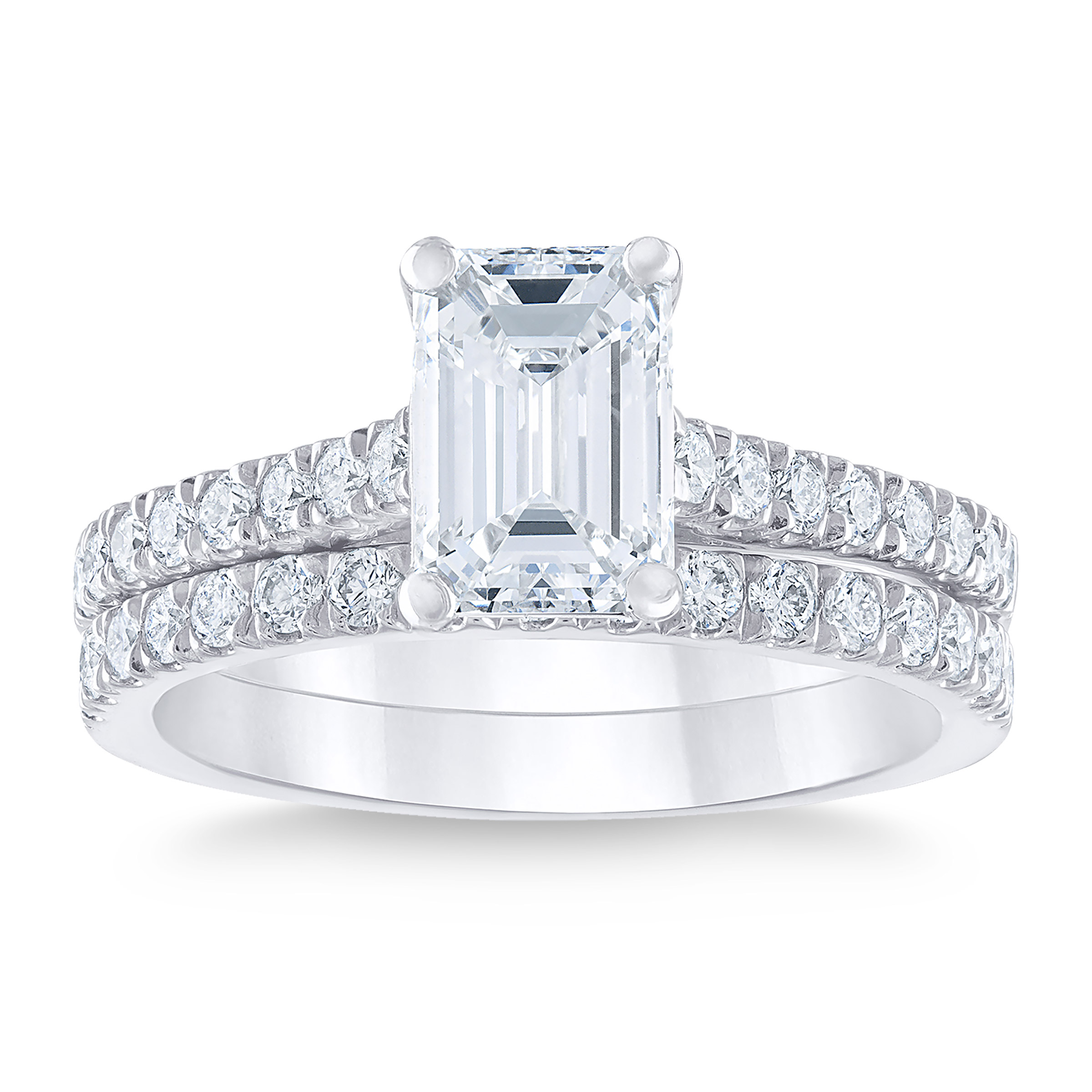 Emerald Cut and Round Brilliant Diamond Wedding Set (2.14 ctw)