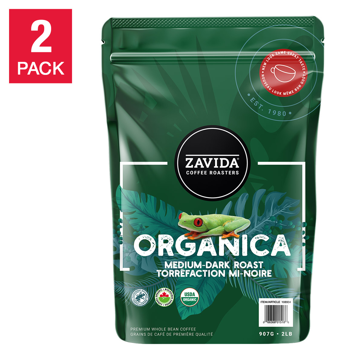 Zavida Organica Whole Bean Organic Coffee, 2 x 907 g