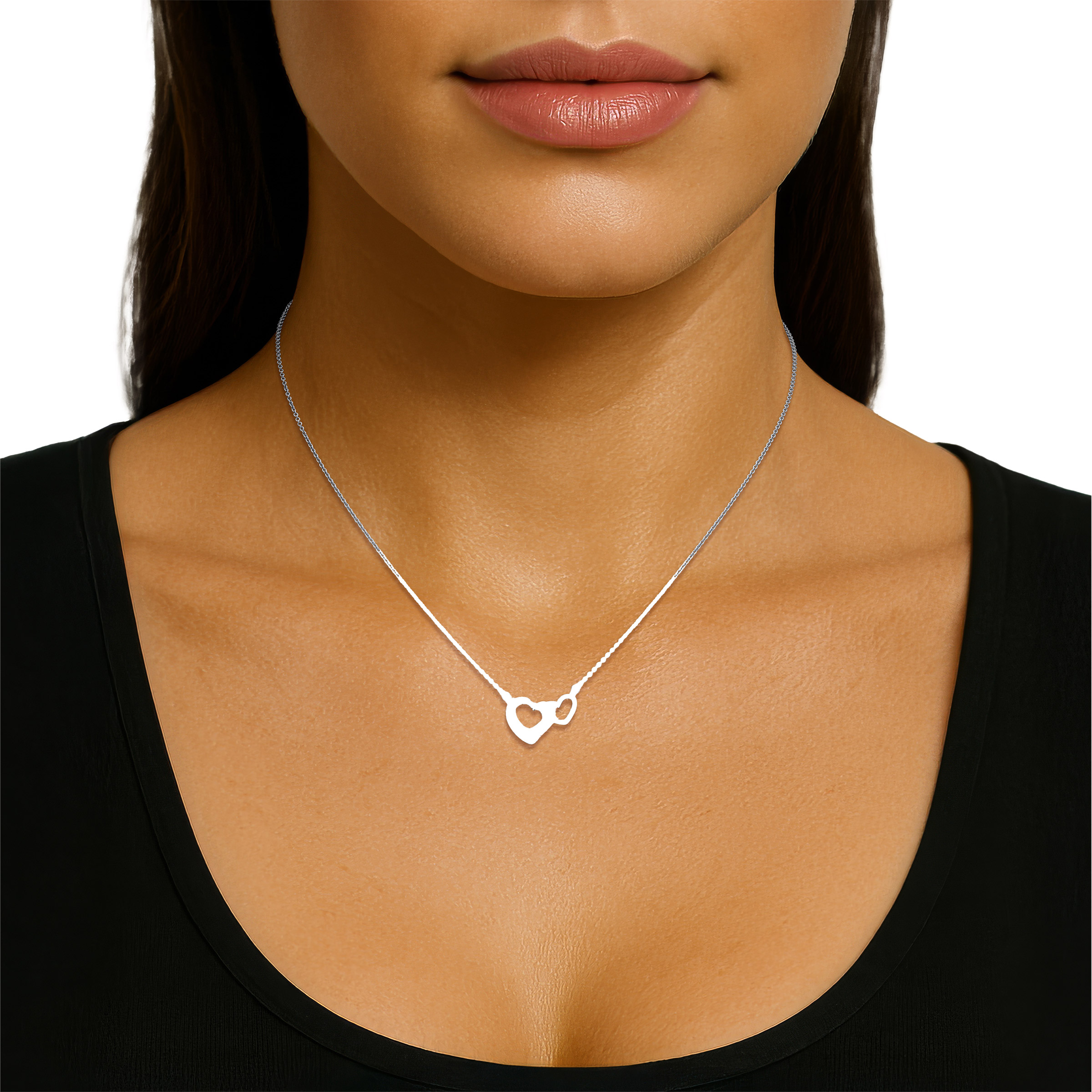 Round Brilliant Diamond Interlocking Hearts Necklace, 0.25 ctw