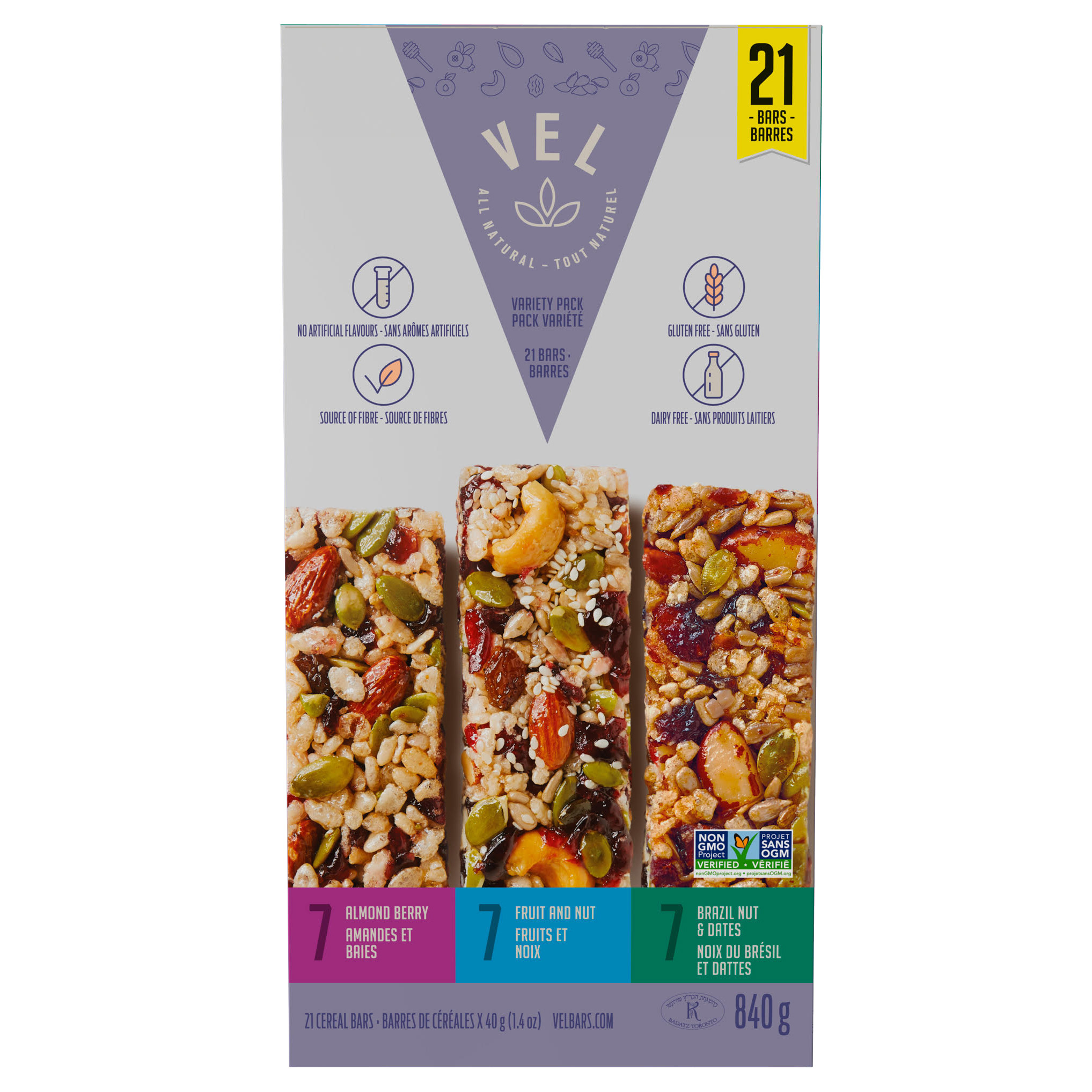 Vel Cereal Bars, Variety Pack, 21 × 40 g 