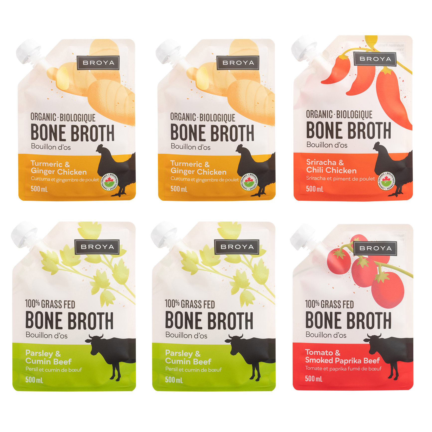 Broya Bone Broth Variety Pack, 6 × 500 mL