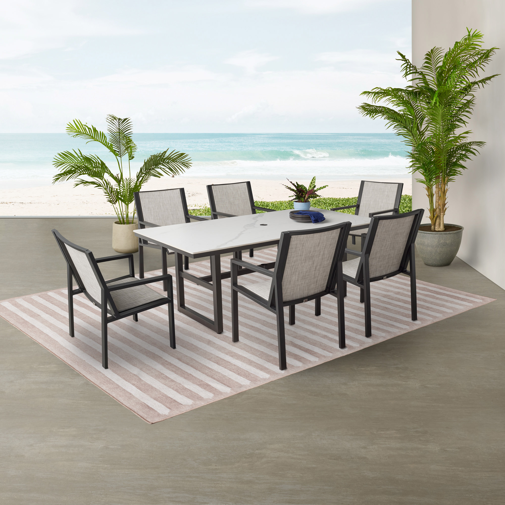 Palm Bay Piece Table And Chair Set Hanover Palm Bay 7-Piece Steel
