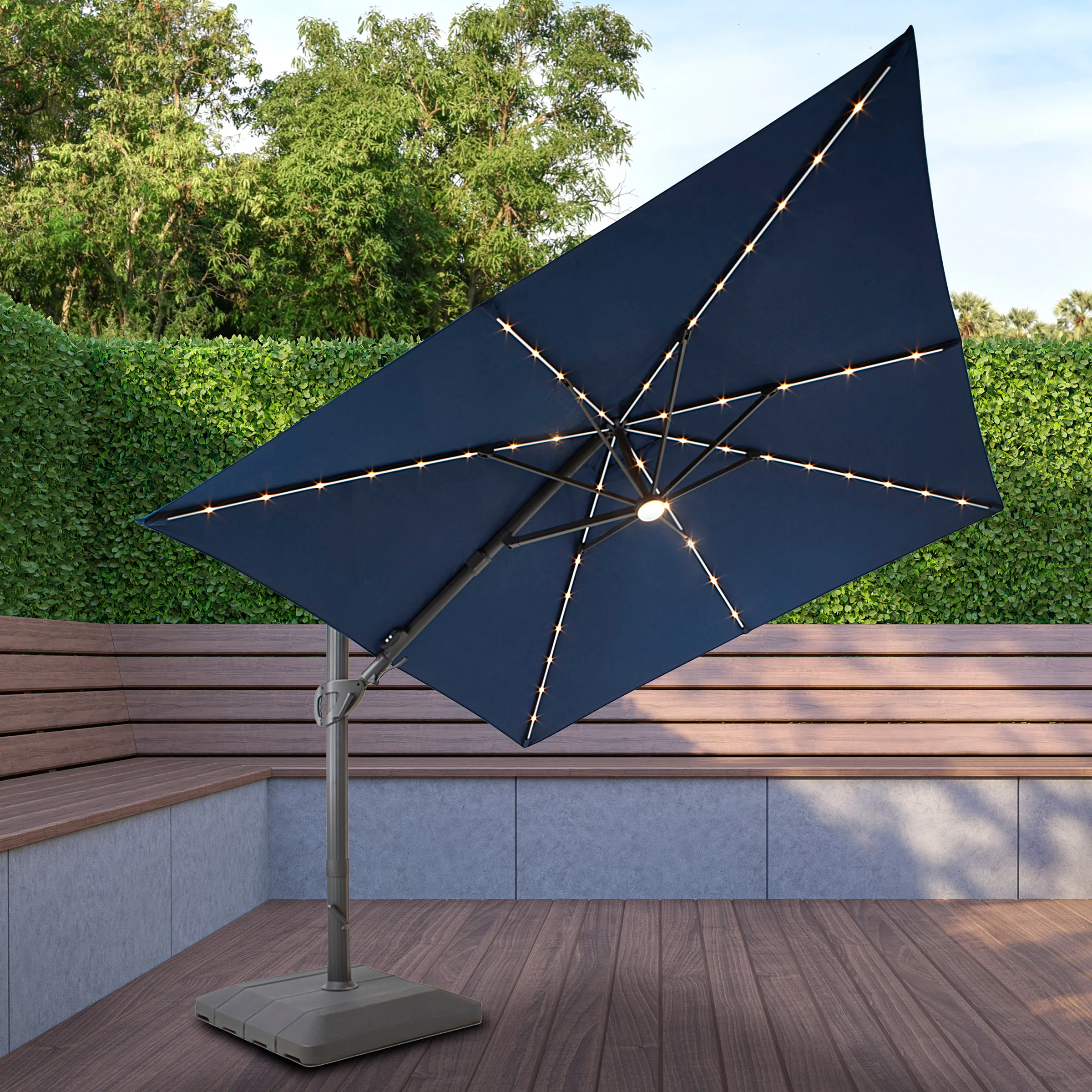Seasons Sentry 10' Square Solar LED Cantilever Umbrella | Costco