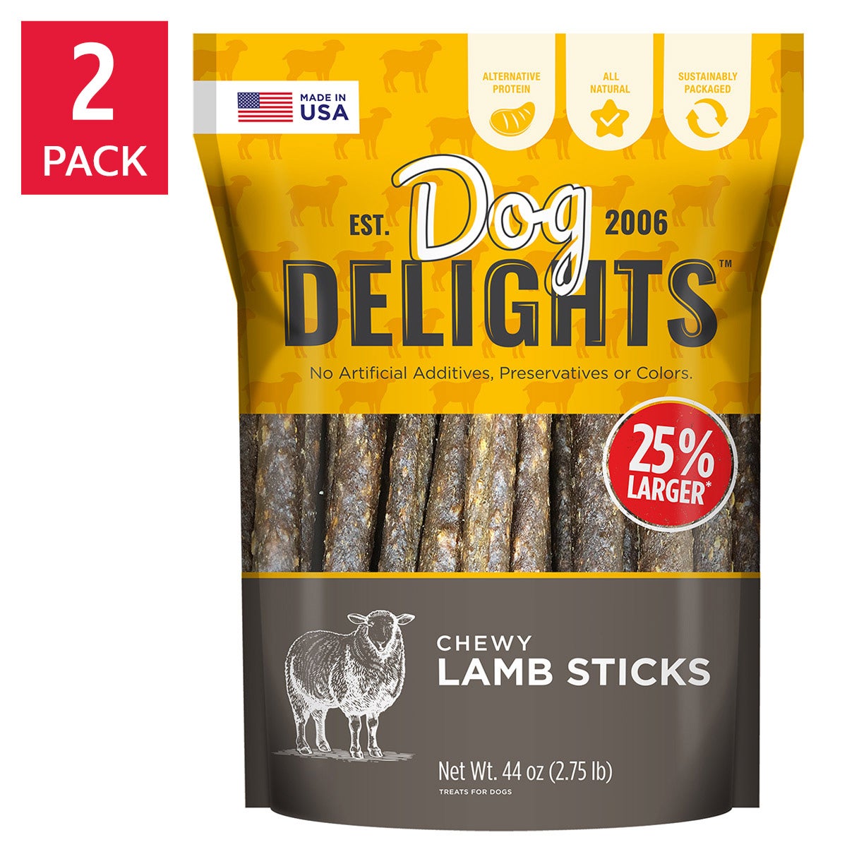 Dog Delights Chewy Lamb Sticks 44 oz, 2-pack | Costco