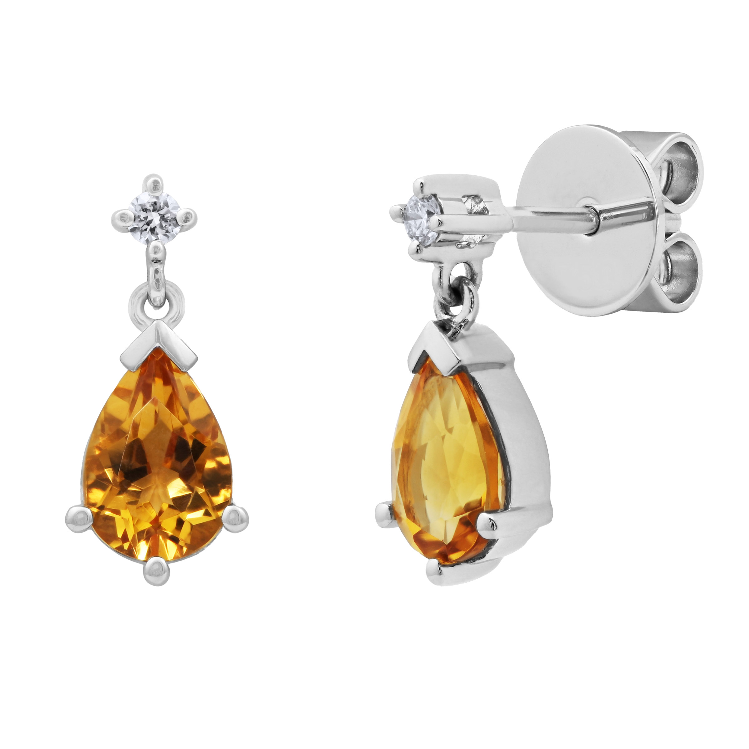 Pear Cut Citrine and Diamond Earrings (0.05ctw)