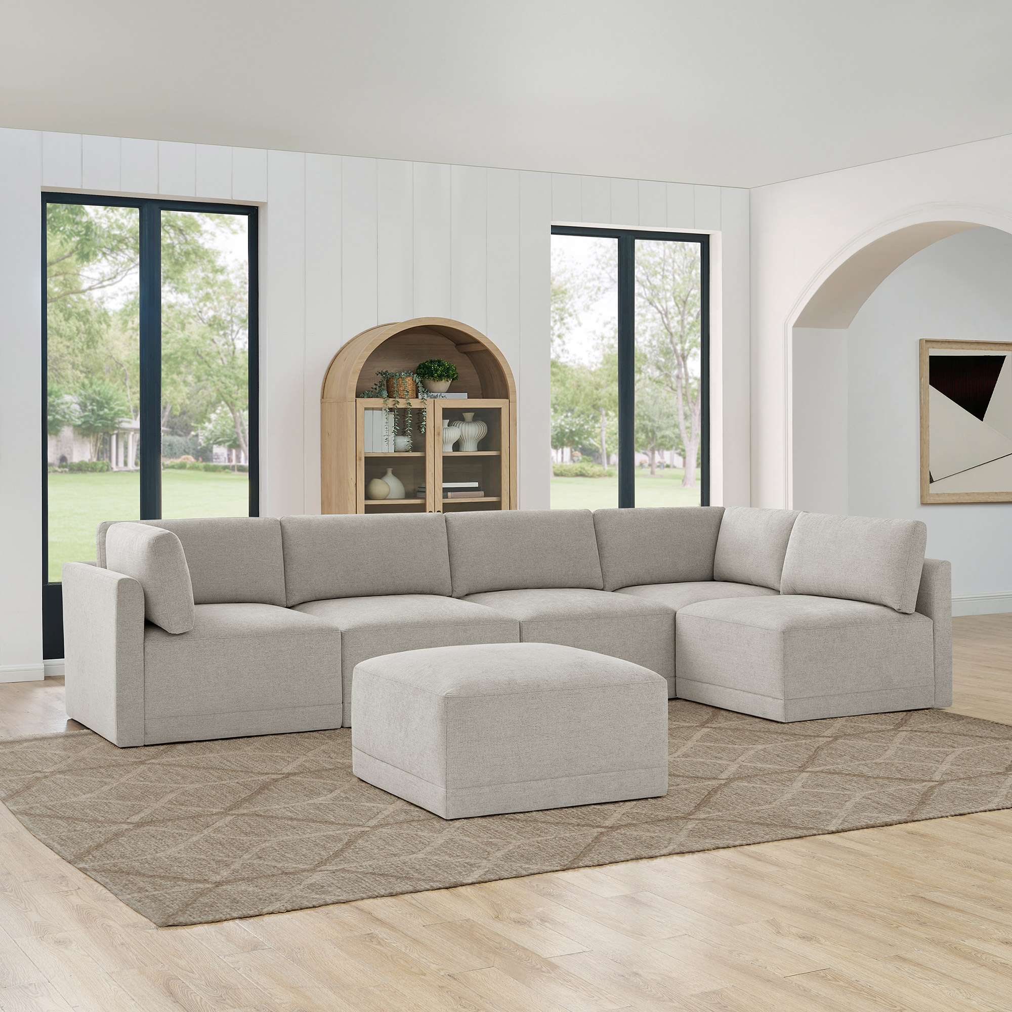 Thomasville Fallon 6-piece Modular Fabric Sectional with Ottoman