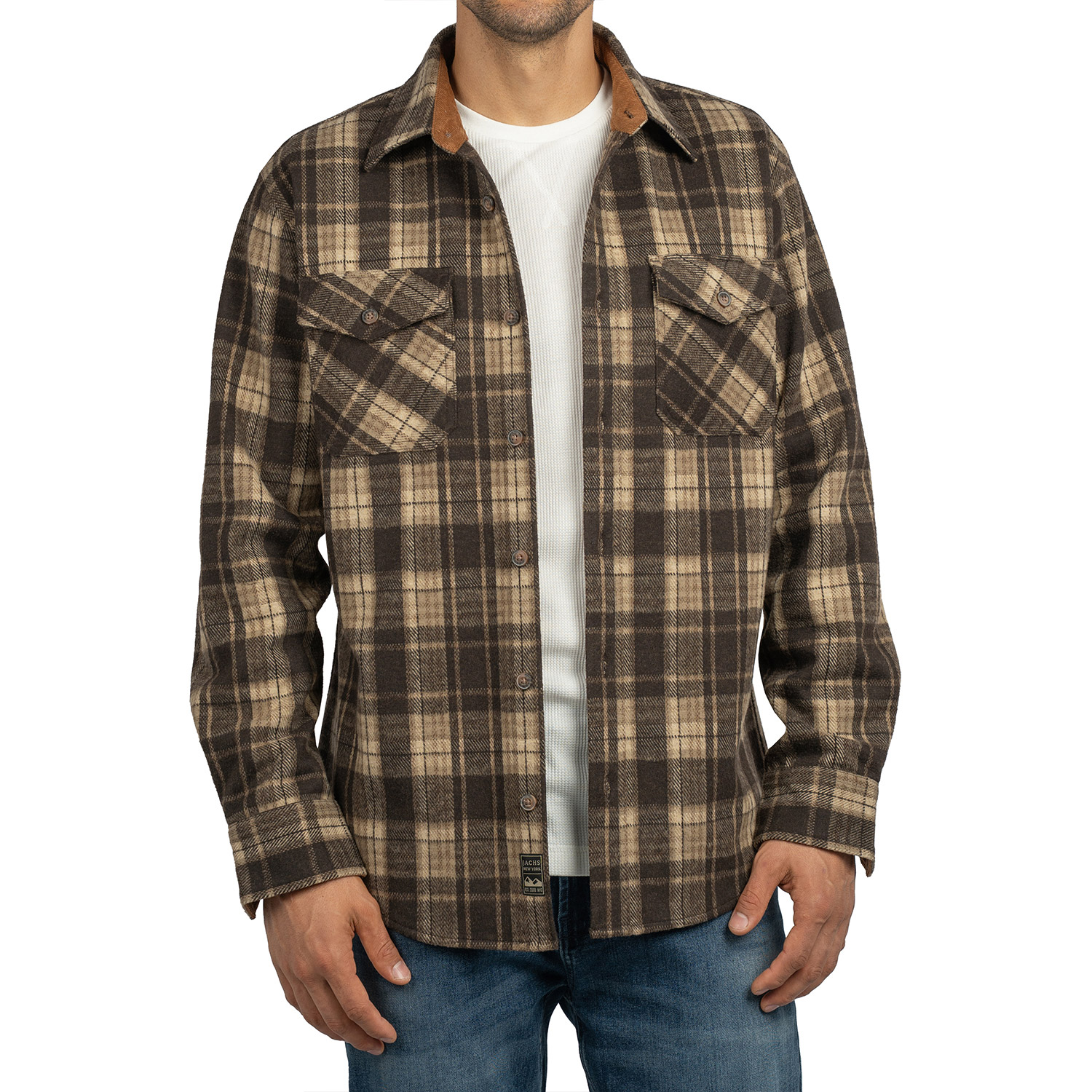 Jachs Men's Long Sleeve Brushed Flannel Shirt