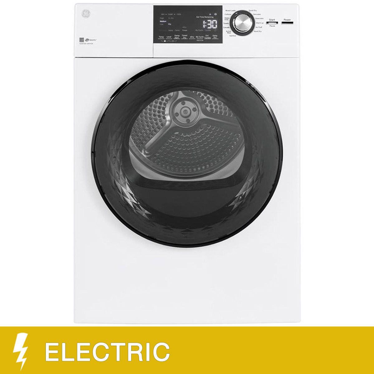GE 4.1 cu ft. White Electric Vented Dryer with Reversible Door and Stacking Kit