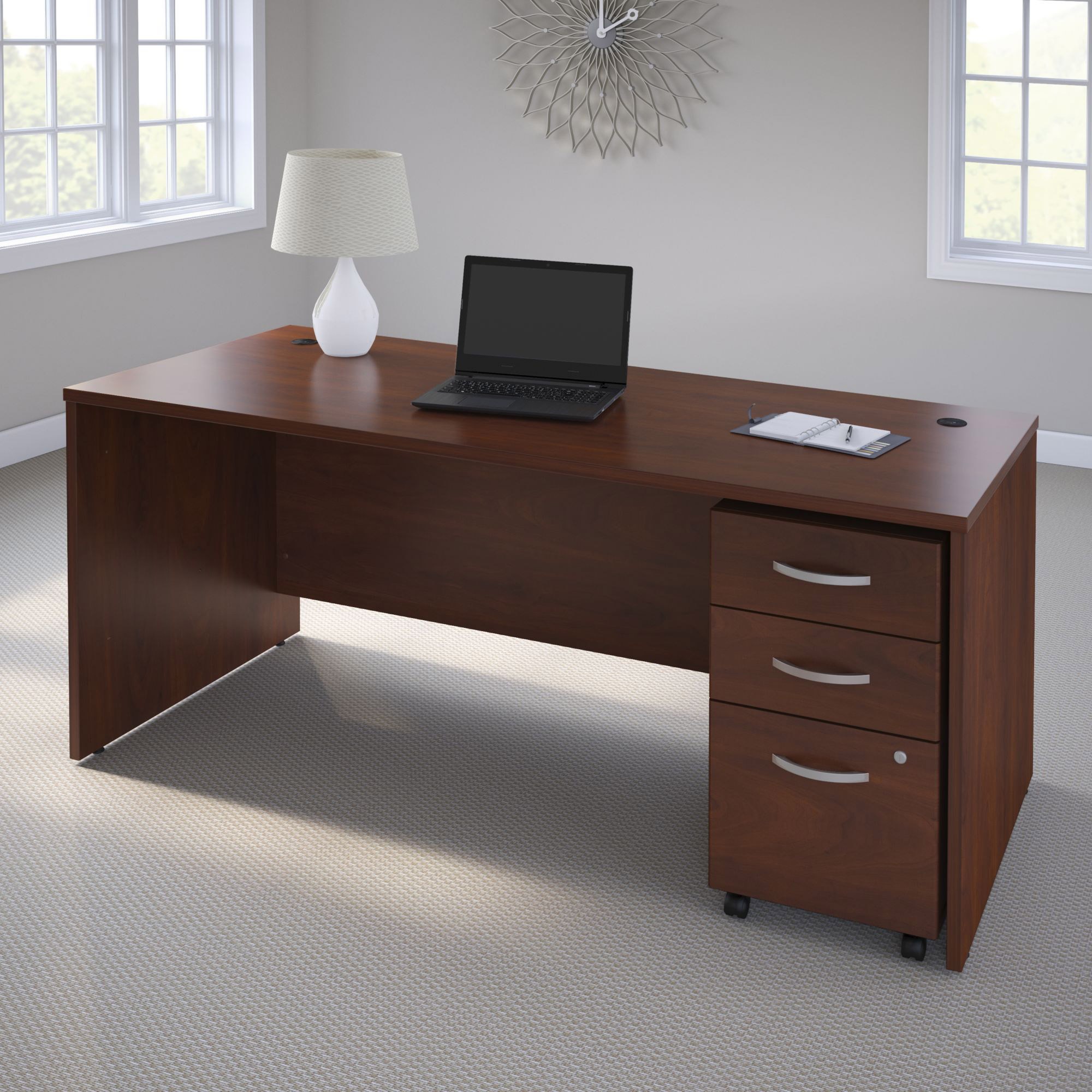 Business Office Pro Computer Desk with 3-Drawer Mobile Pedestal