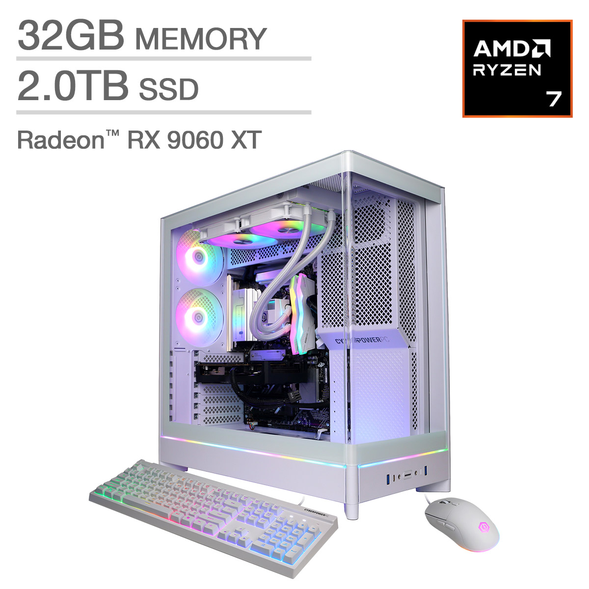 CyberpowerPC Gamer Supreme Liquid Cooled — AMD Ryzen 7 9700X 3.8GHz — AMD Radeon RX 9060 XT  16GB — Windows 11