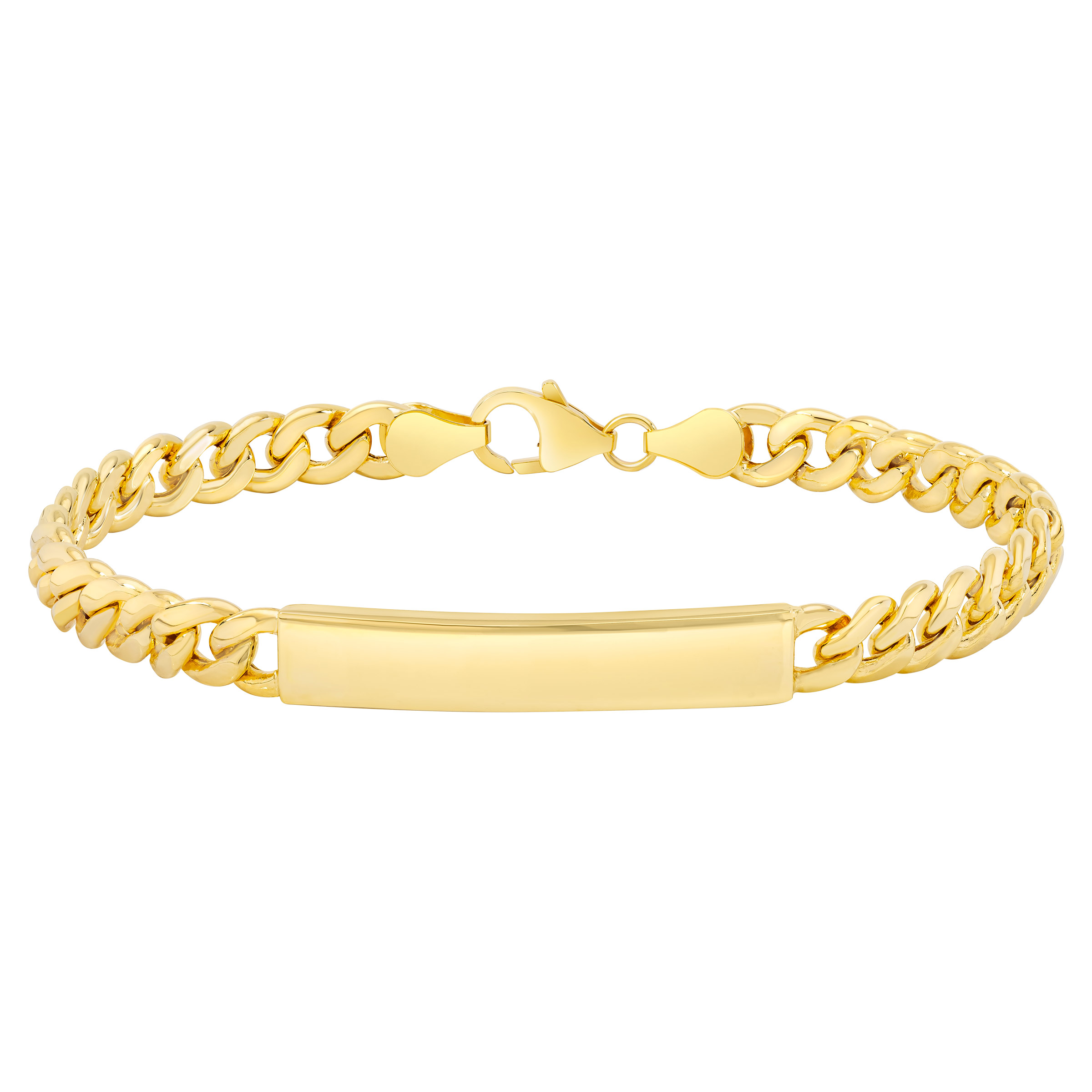 High Polish Miami Cuban Link ID Bracelet in Yellow Gold