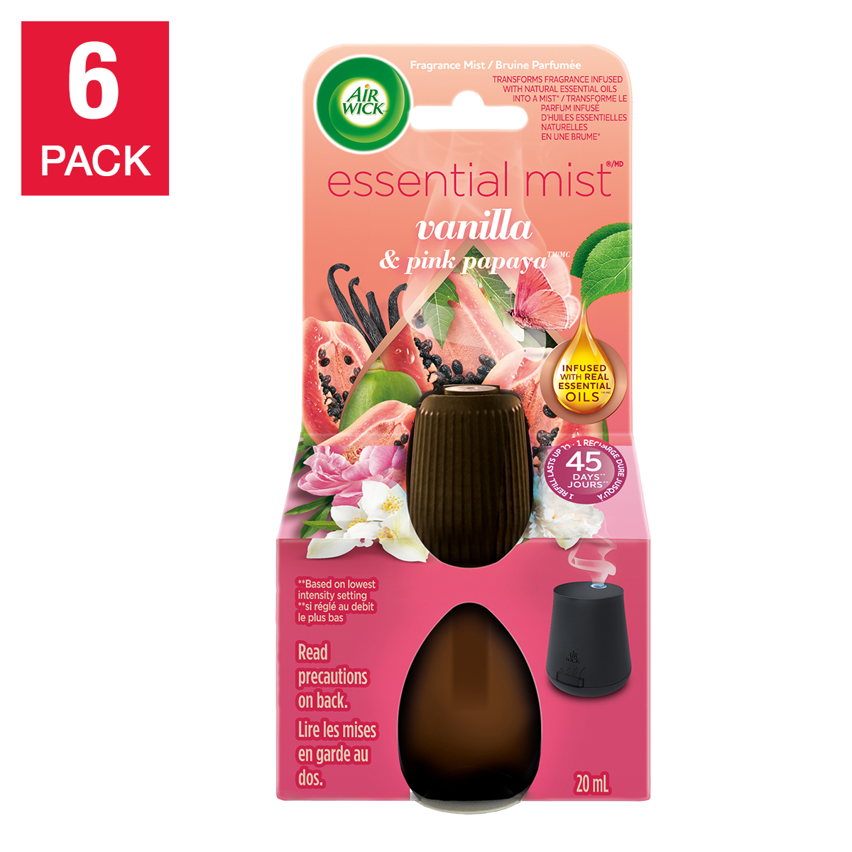 Air Wick Essential Mist Fragrance Oil Refill, Vanilla & Pink Papaya, 6-pack