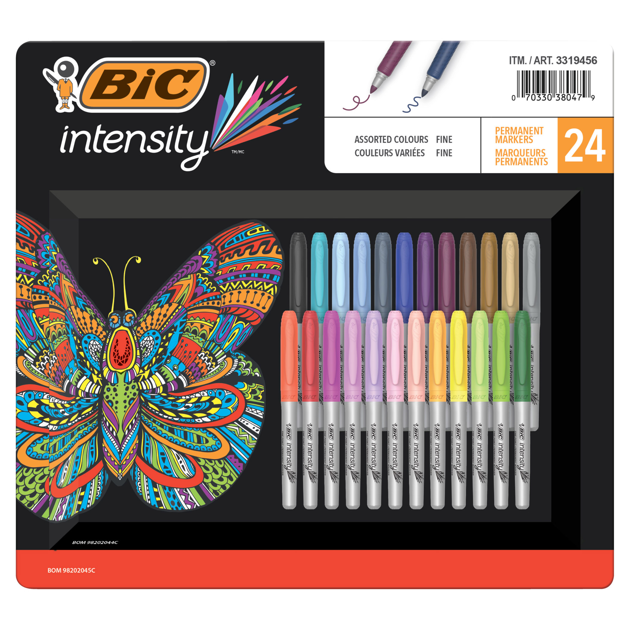 BIC Intensity Fashion Fine Point Assorted Colours Permanent Markers, 24-count