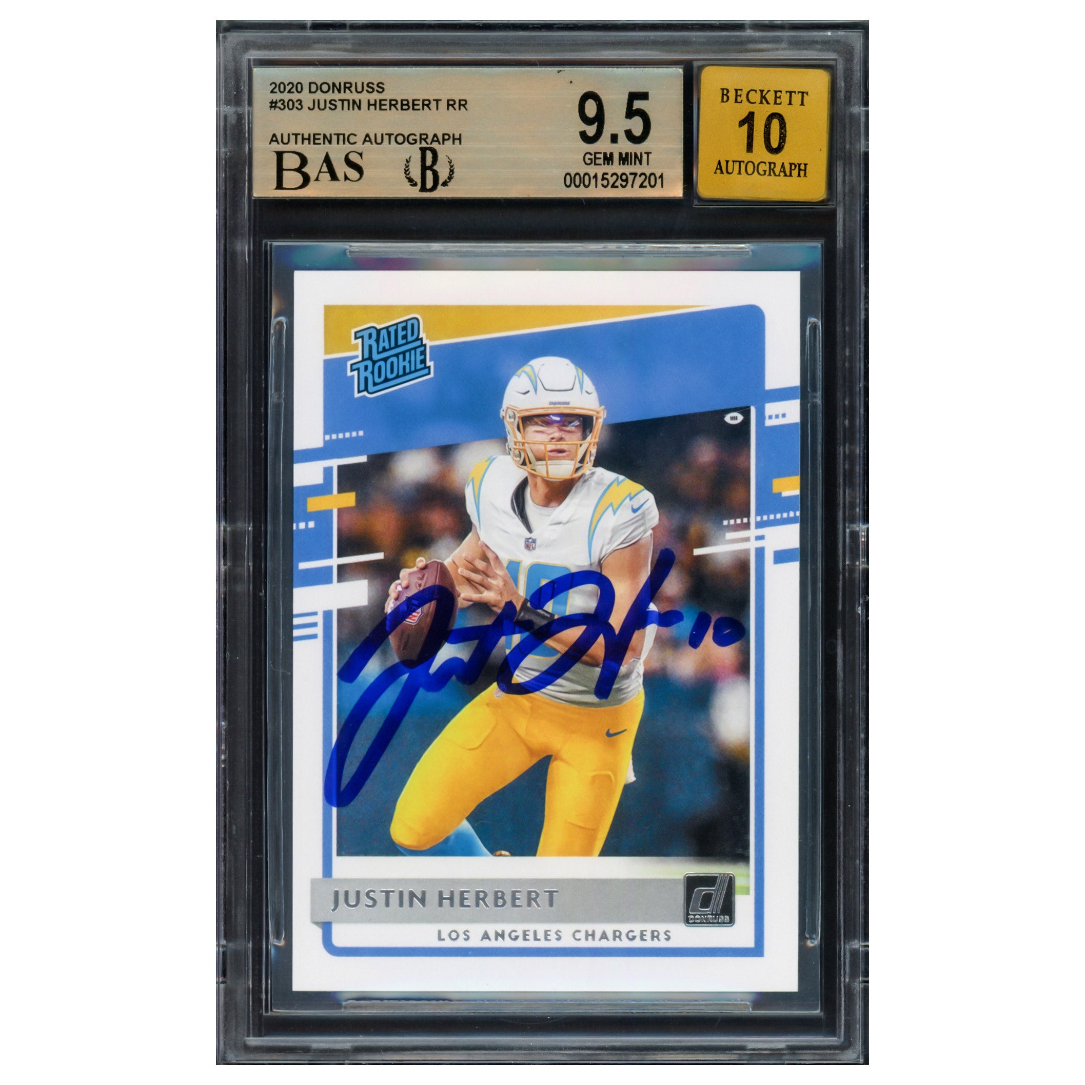 Justin Herbert Autographed 2020 Donruss Rated Rookie Card #303 Los