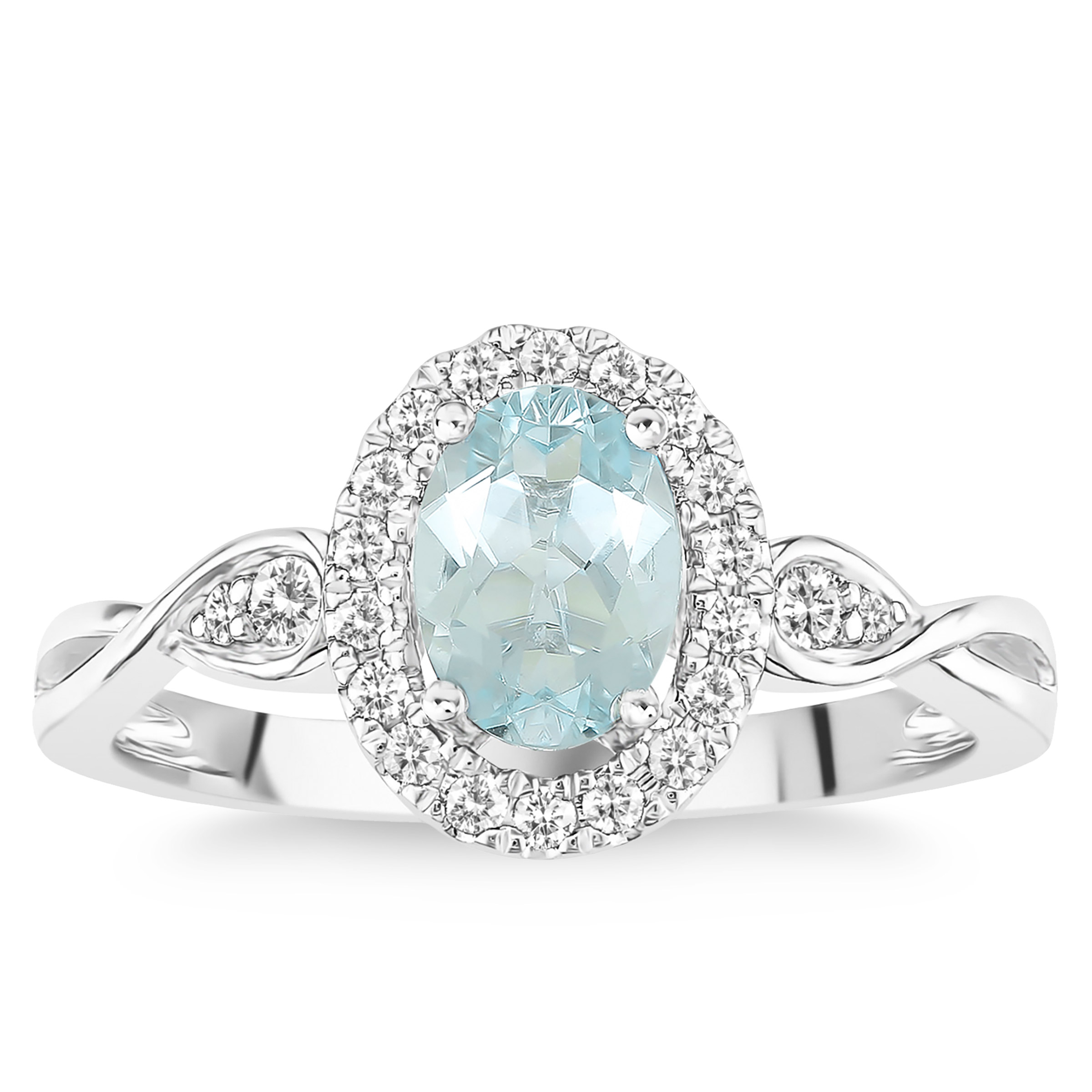 Oval Cut Aquamarine and Diamond Ring (0.20 ctw)