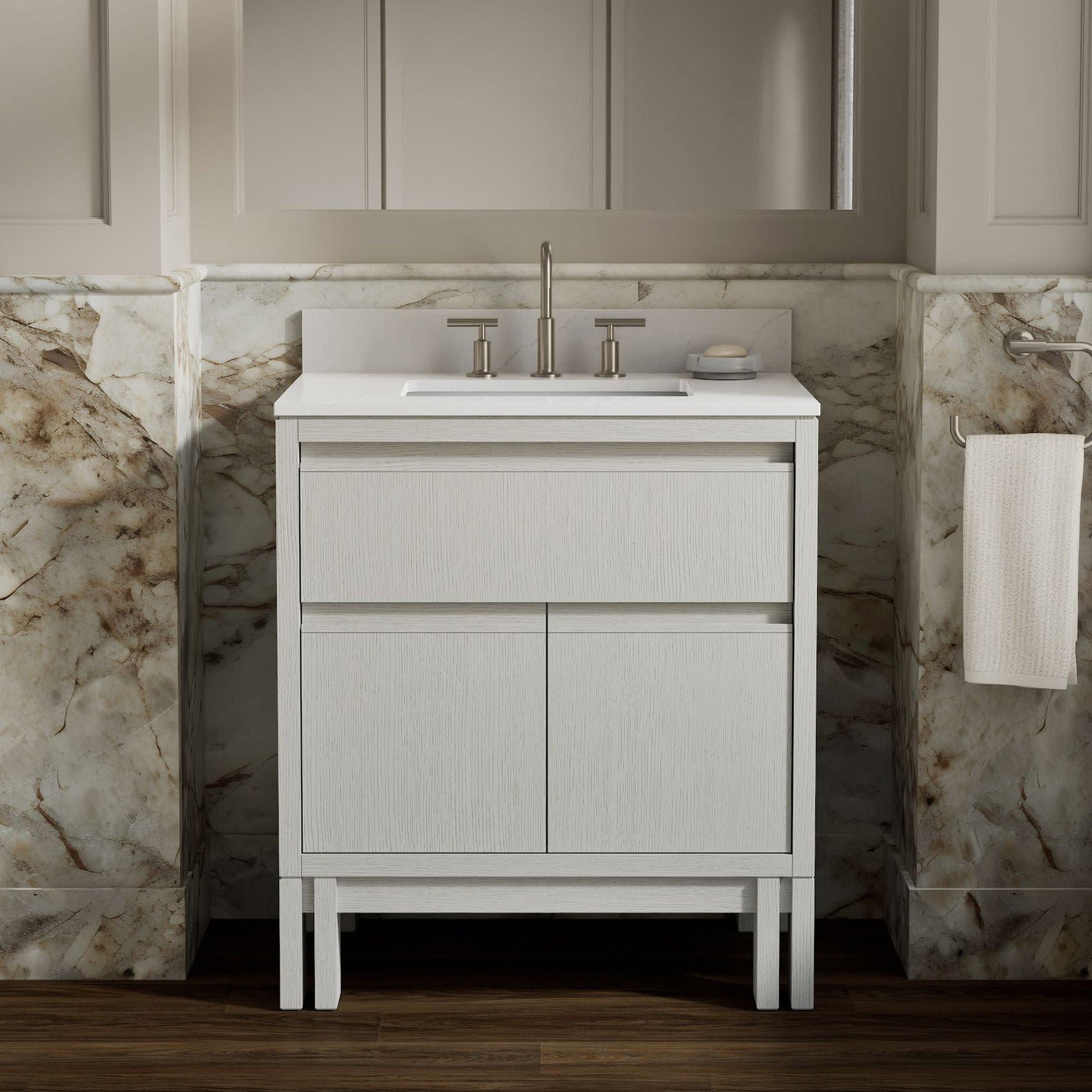 Kohler Solive Bathroom Vanity with Sink and Quartz Top in White