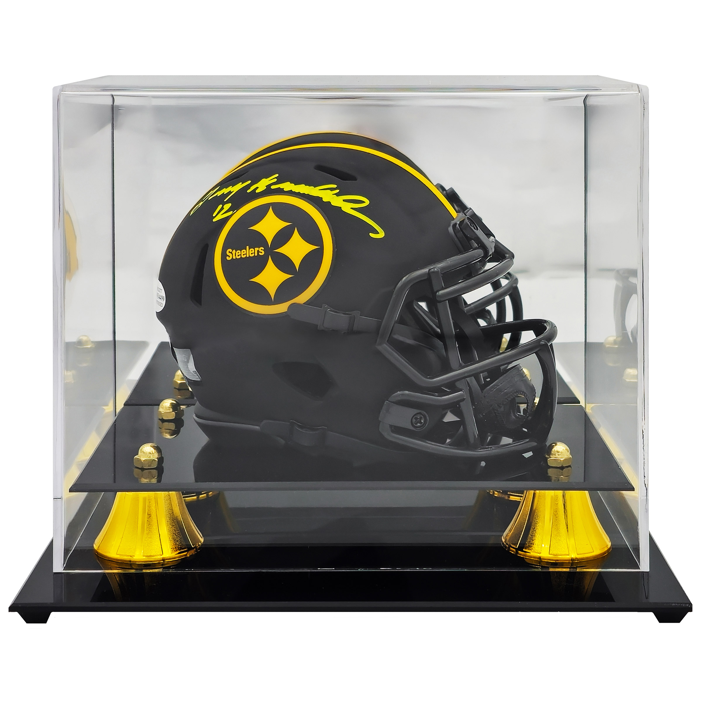 Terry Bradshaw Autographed Pittsburgh Steelers Eclipse Black Mini Speed Helmet - Beckett Authenticated