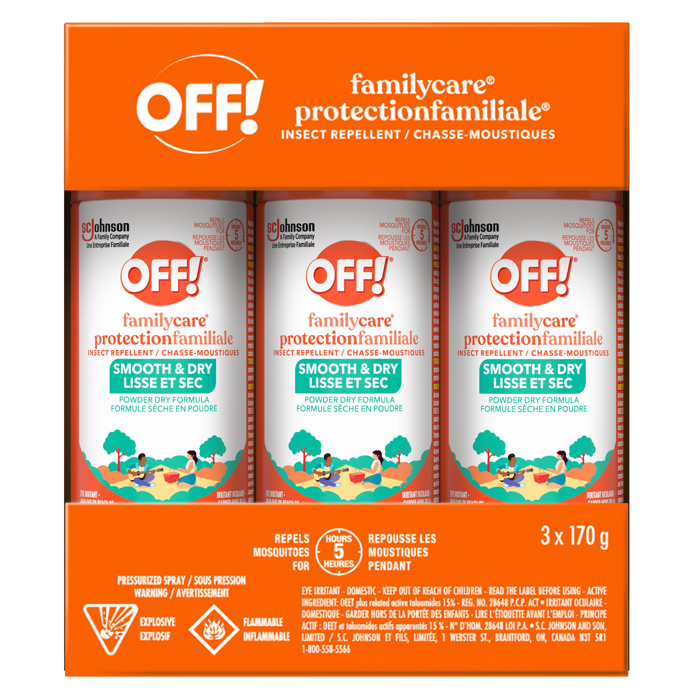 OFF! Familycare Smooth & Dry Insect, Mosquito and Tick Repellent, 3 x 170 g