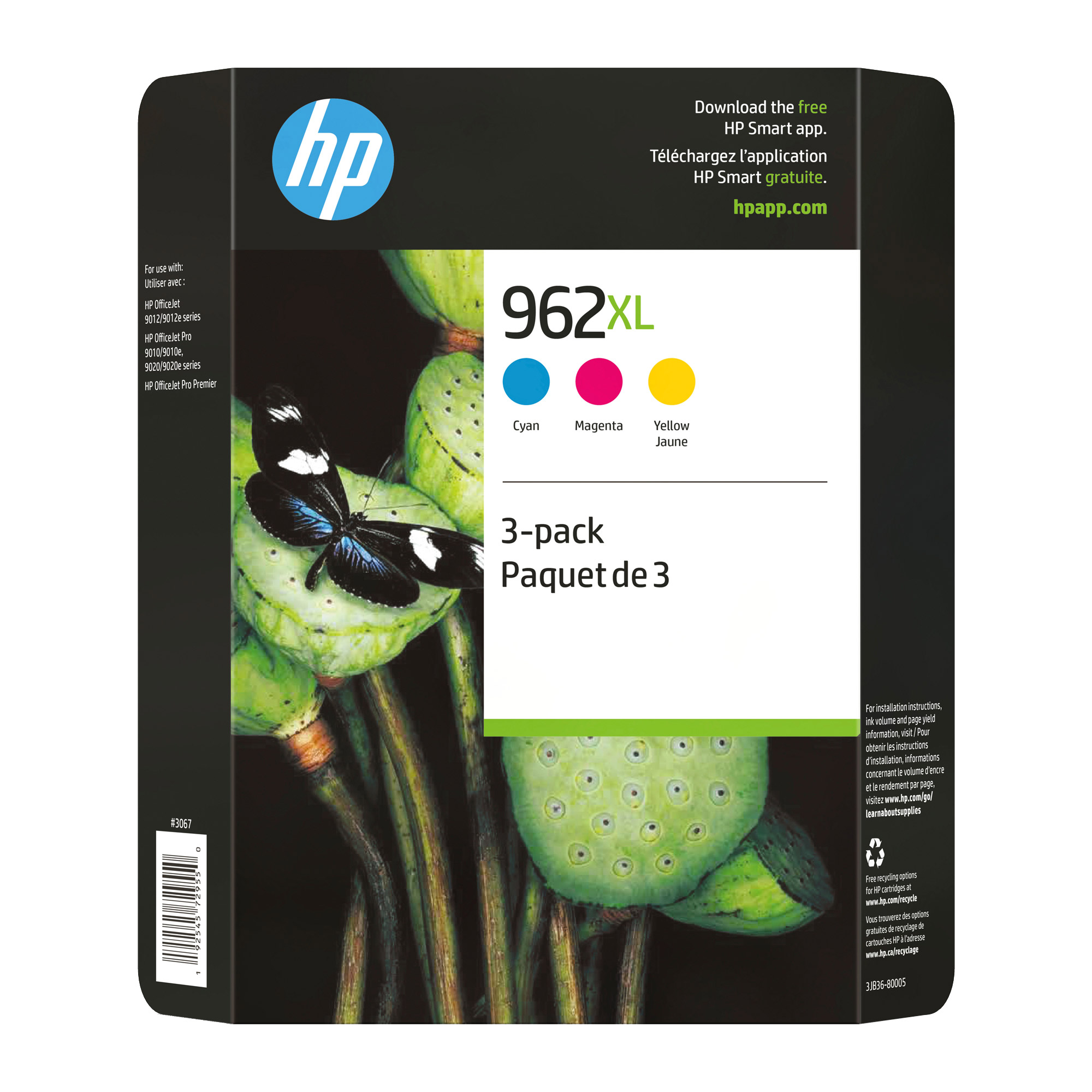 HP 962XL Cyan, Magenta and Yellow High Yield Original Ink Cartridges (3JB36BN)  Combo-pack